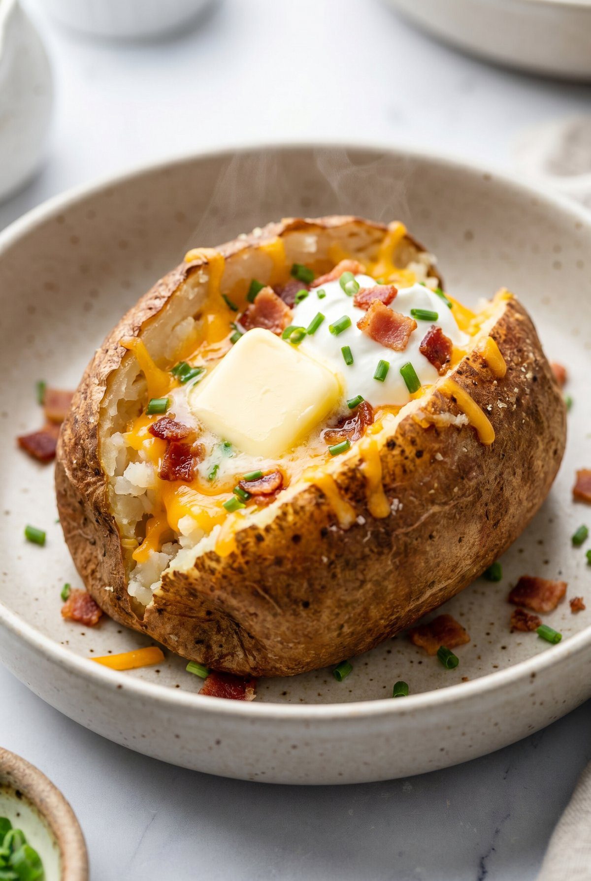 Air Fryer Baked Potato served and ready to eat