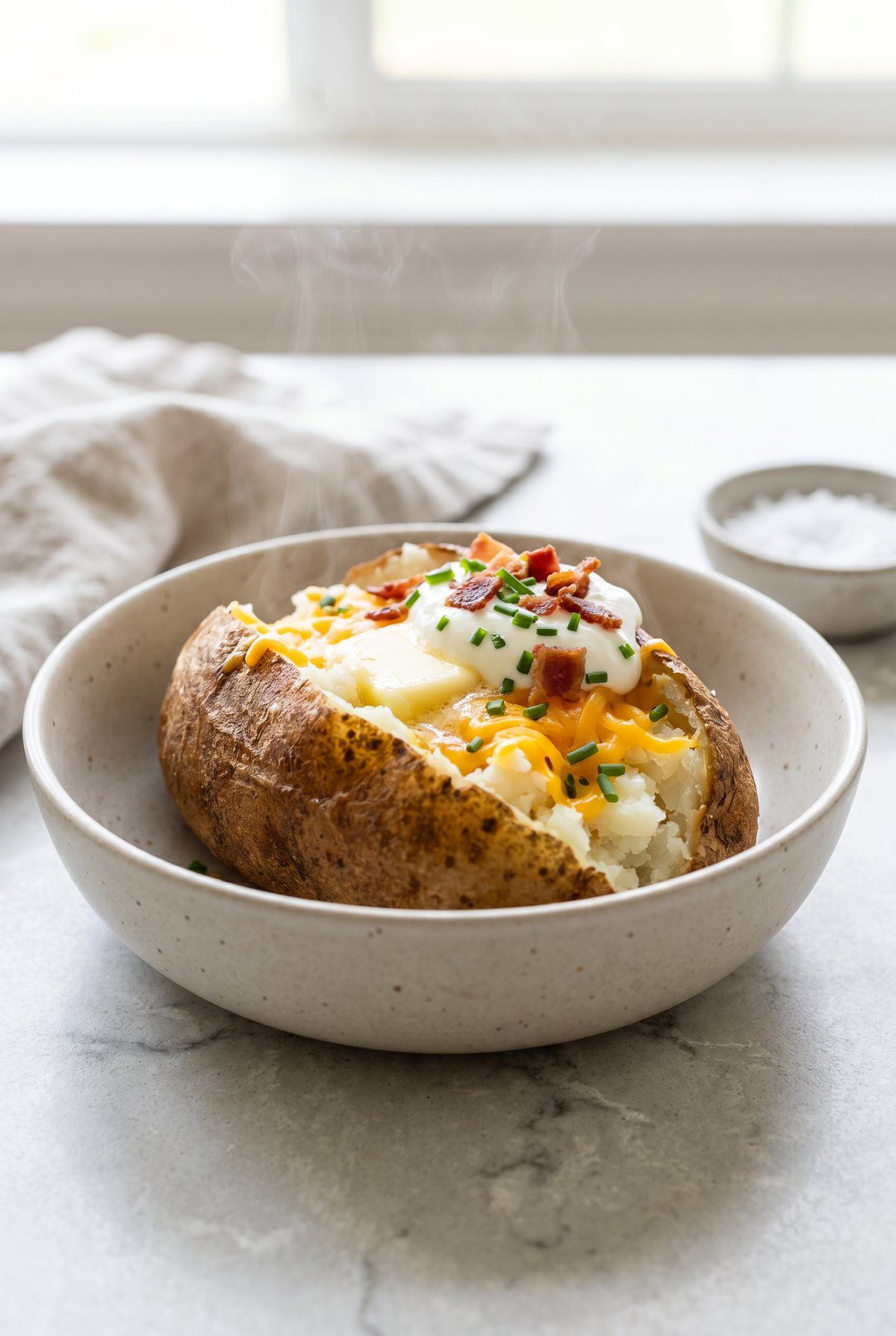 Air Fryer Baked Potato ready to serve