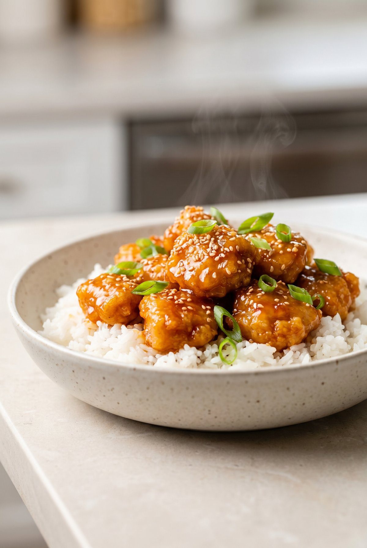 Air Fryer Orange Chicken served and ready to eat