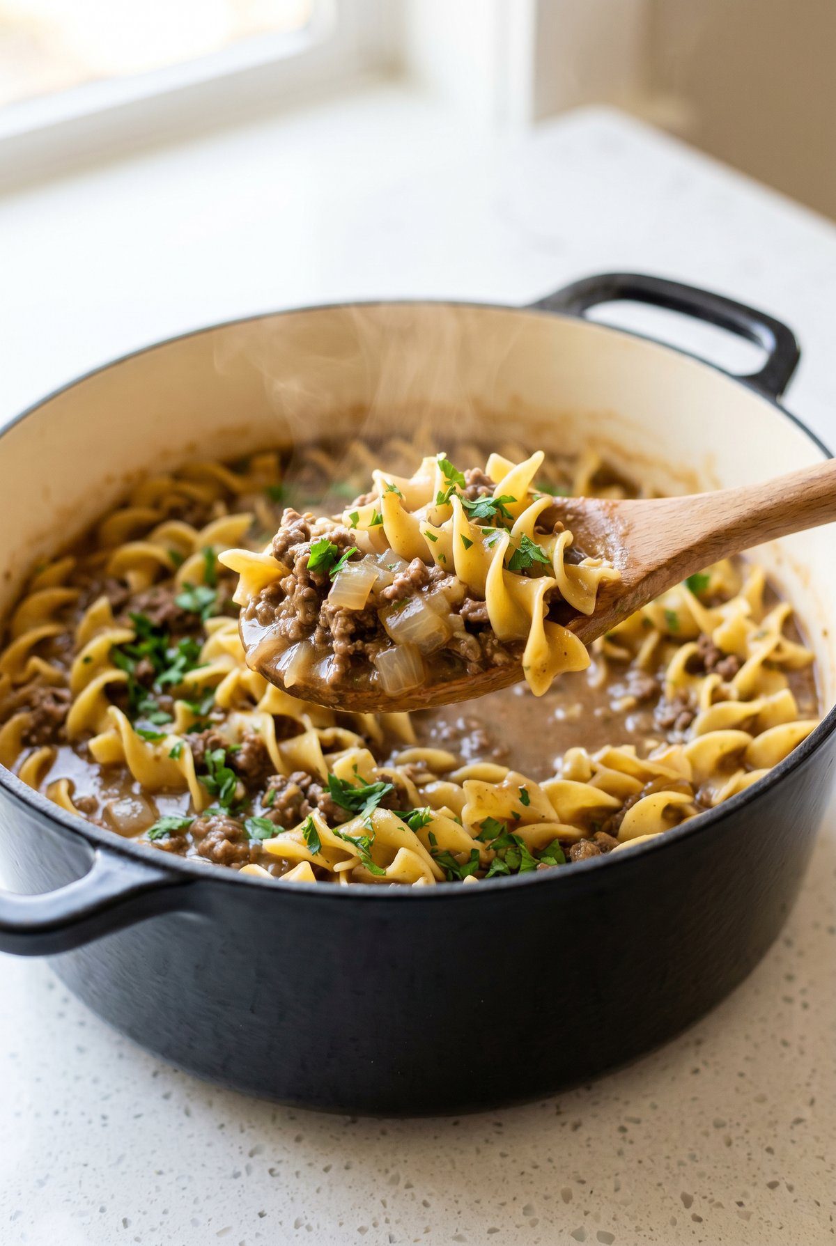 Beef and Noodles ready to serve