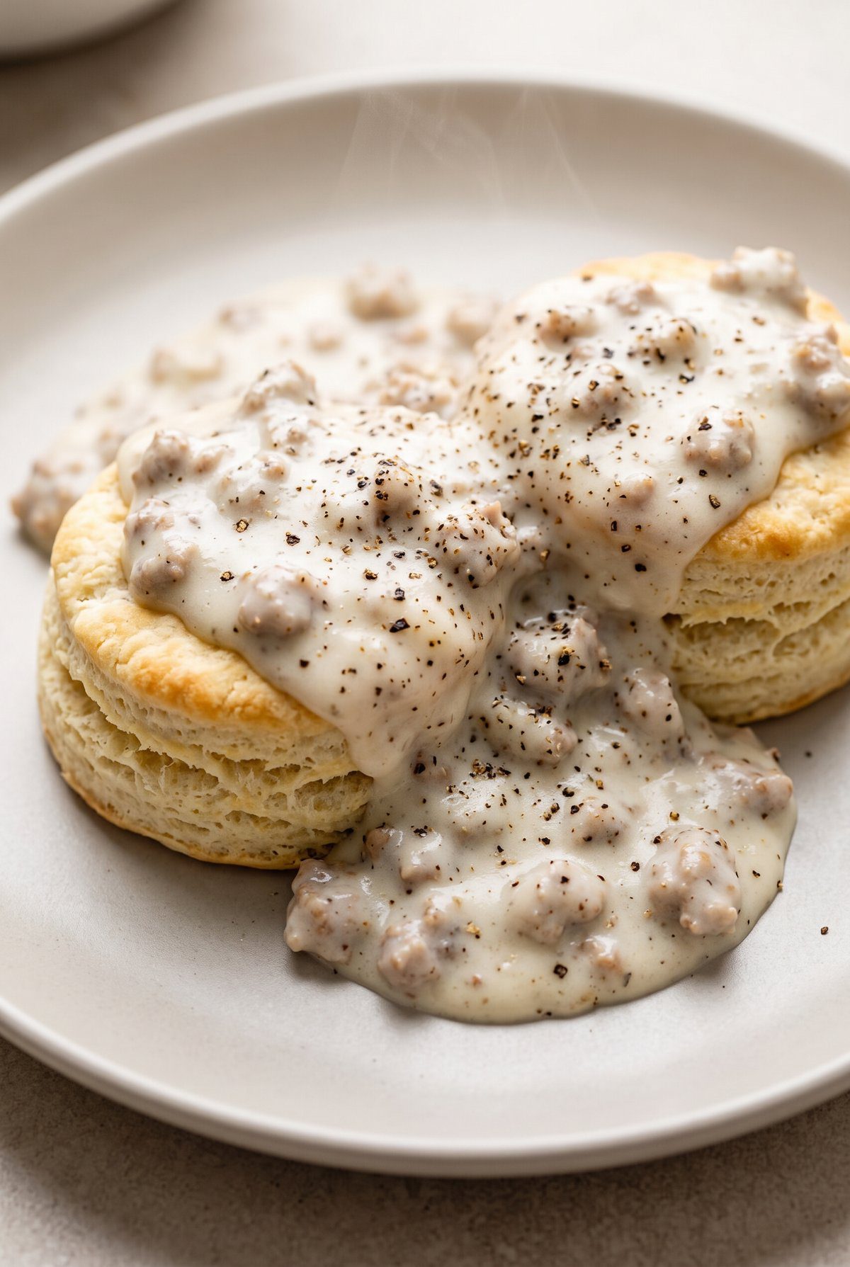 Close-up of Biscuits and Gravy