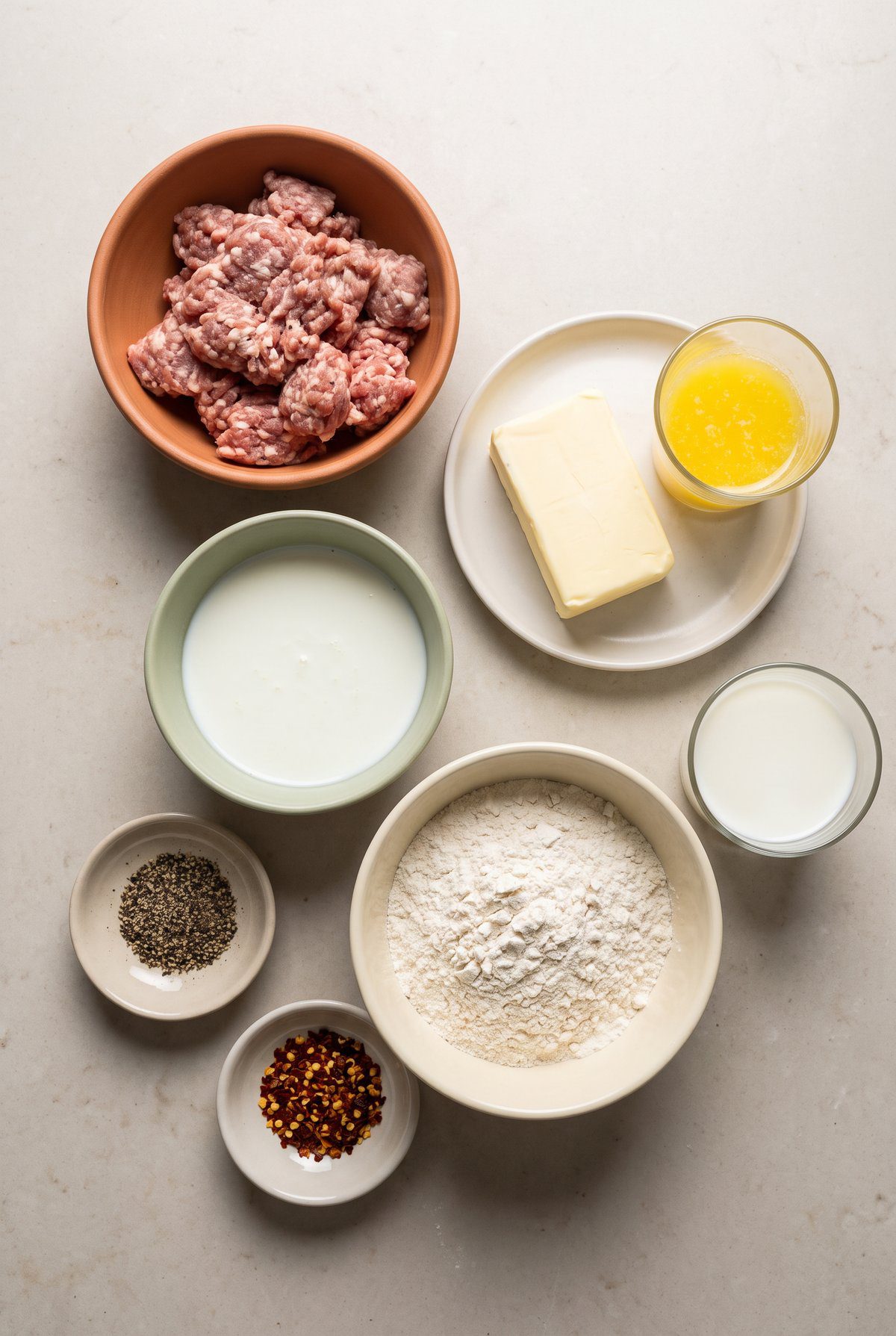 Ingredients for Biscuits and Gravy