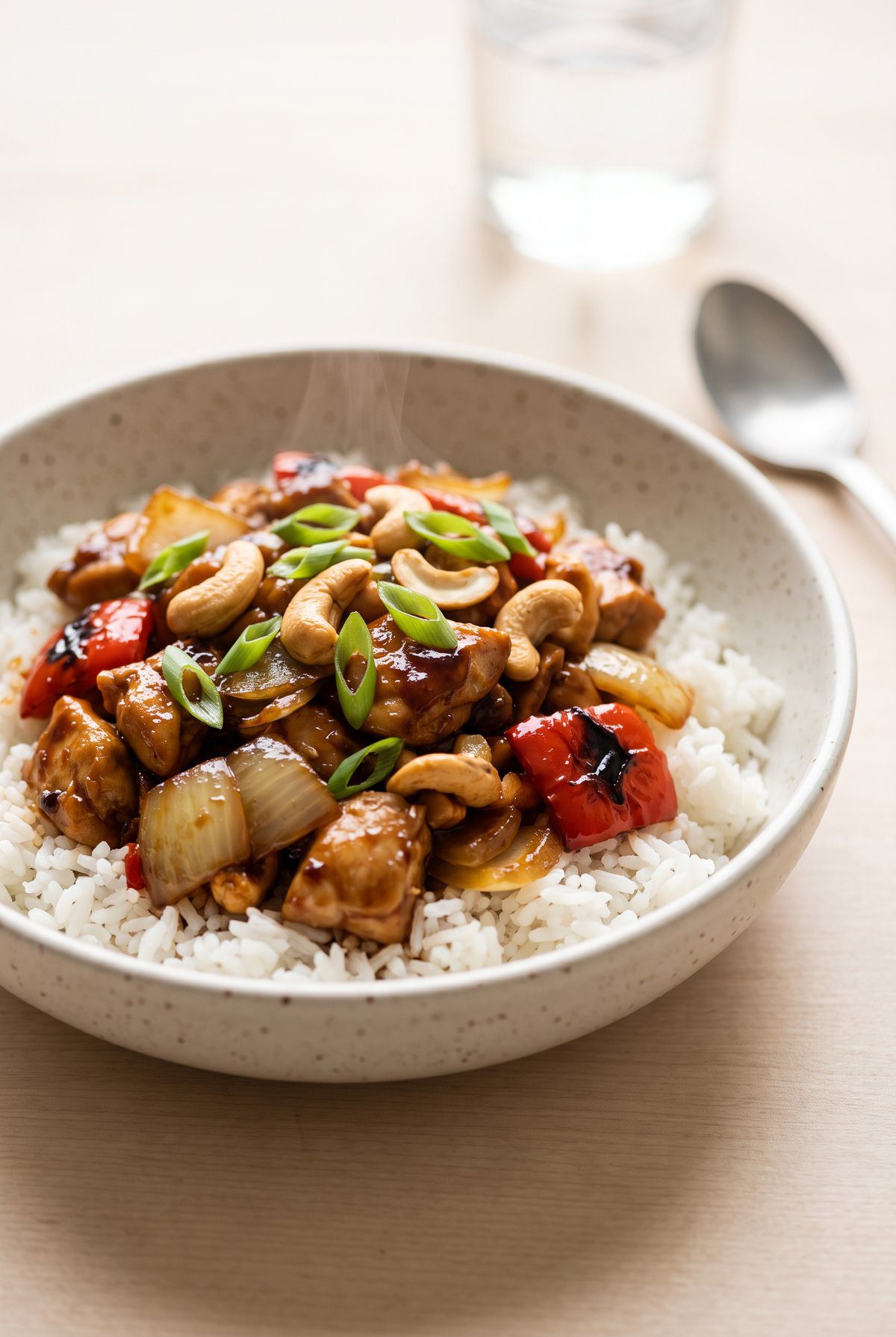 Cashew Chicken served and ready to eat
