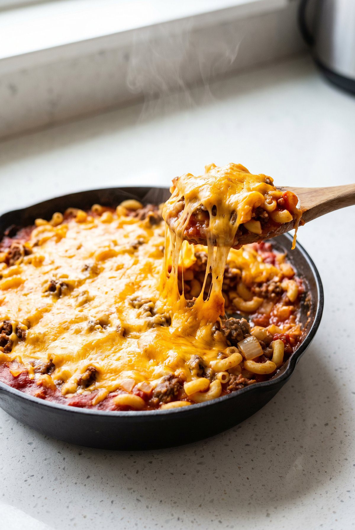 Cheeseburger Casserole ready to serve