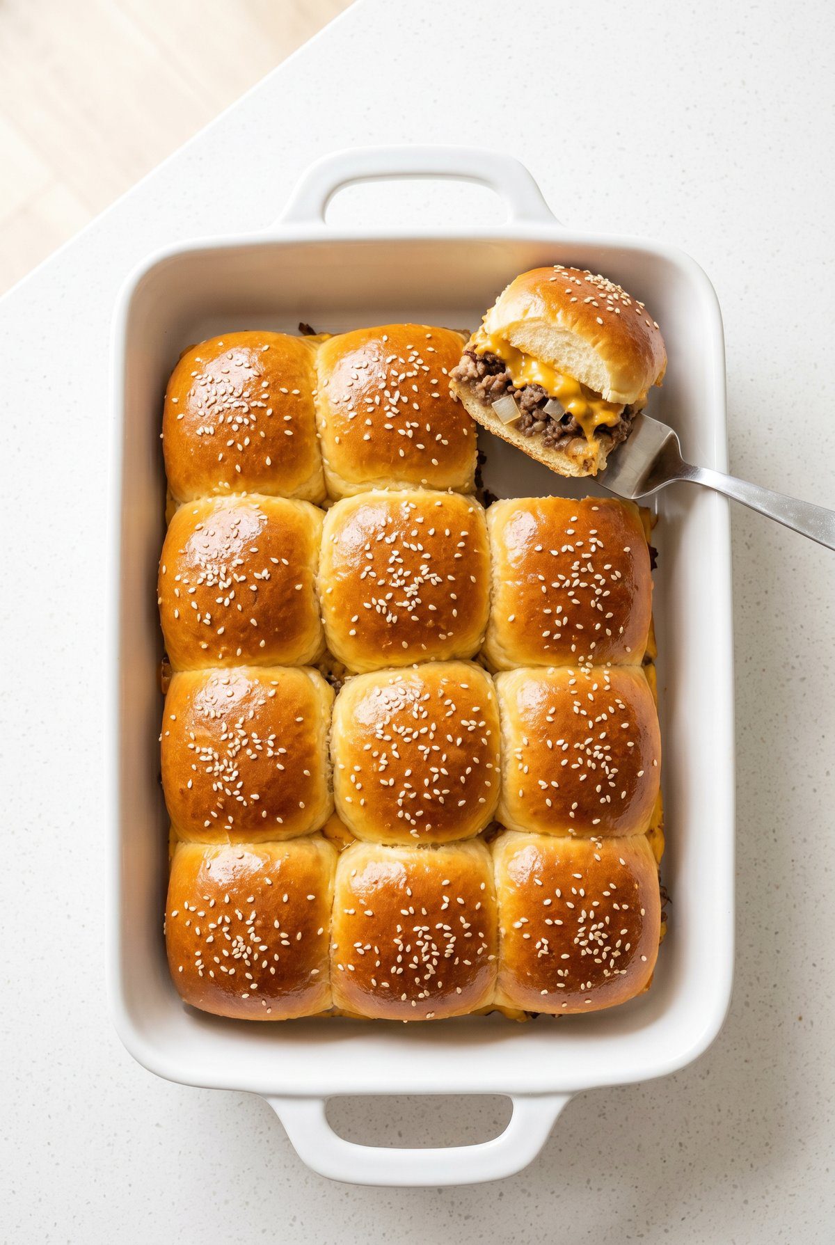 Overhead view of Cheeseburger Sliders