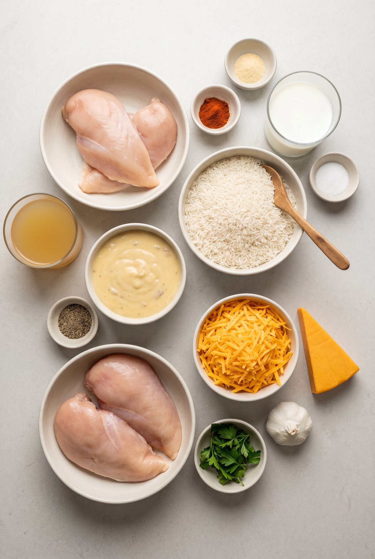 Ingredients for Cheesy Chicken and Rice Casserole
