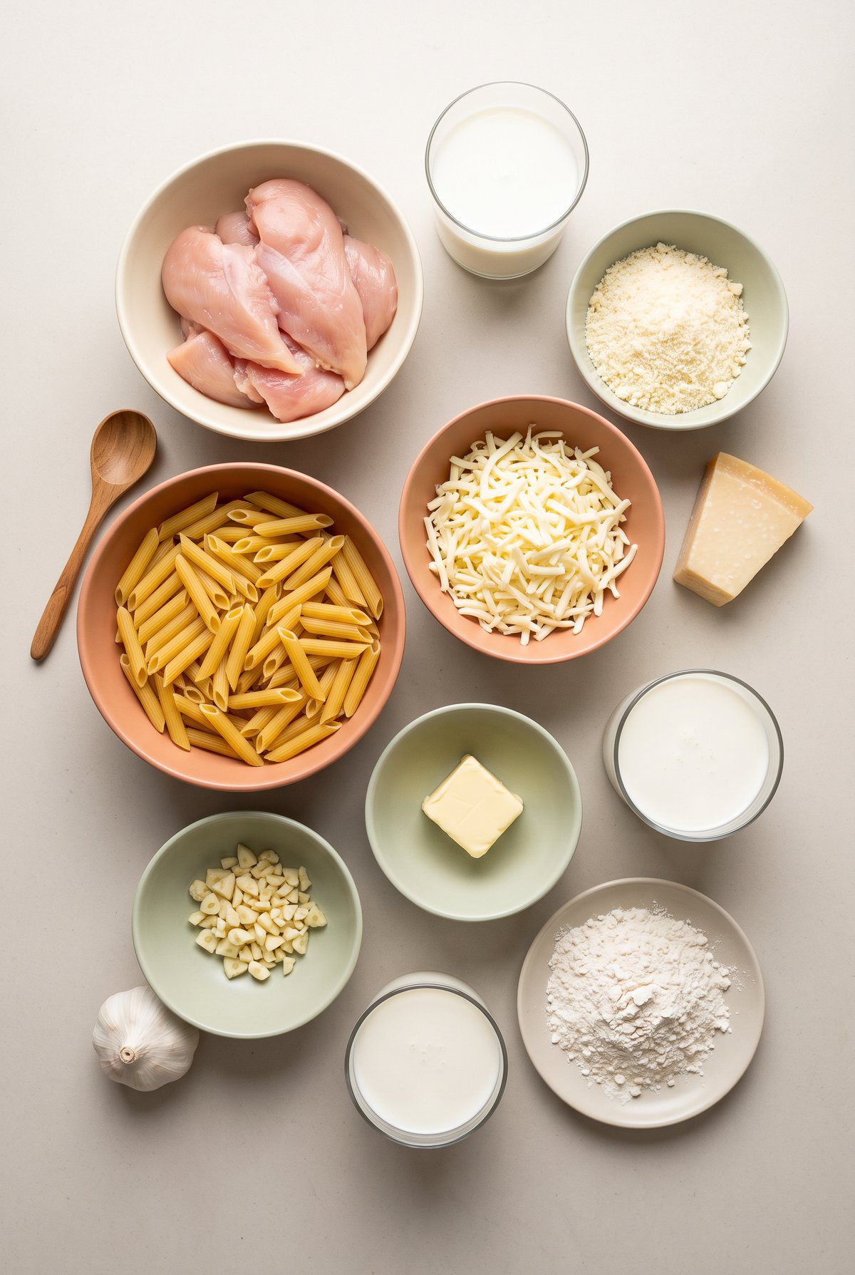Ingredients for Chicken Alfredo Bake