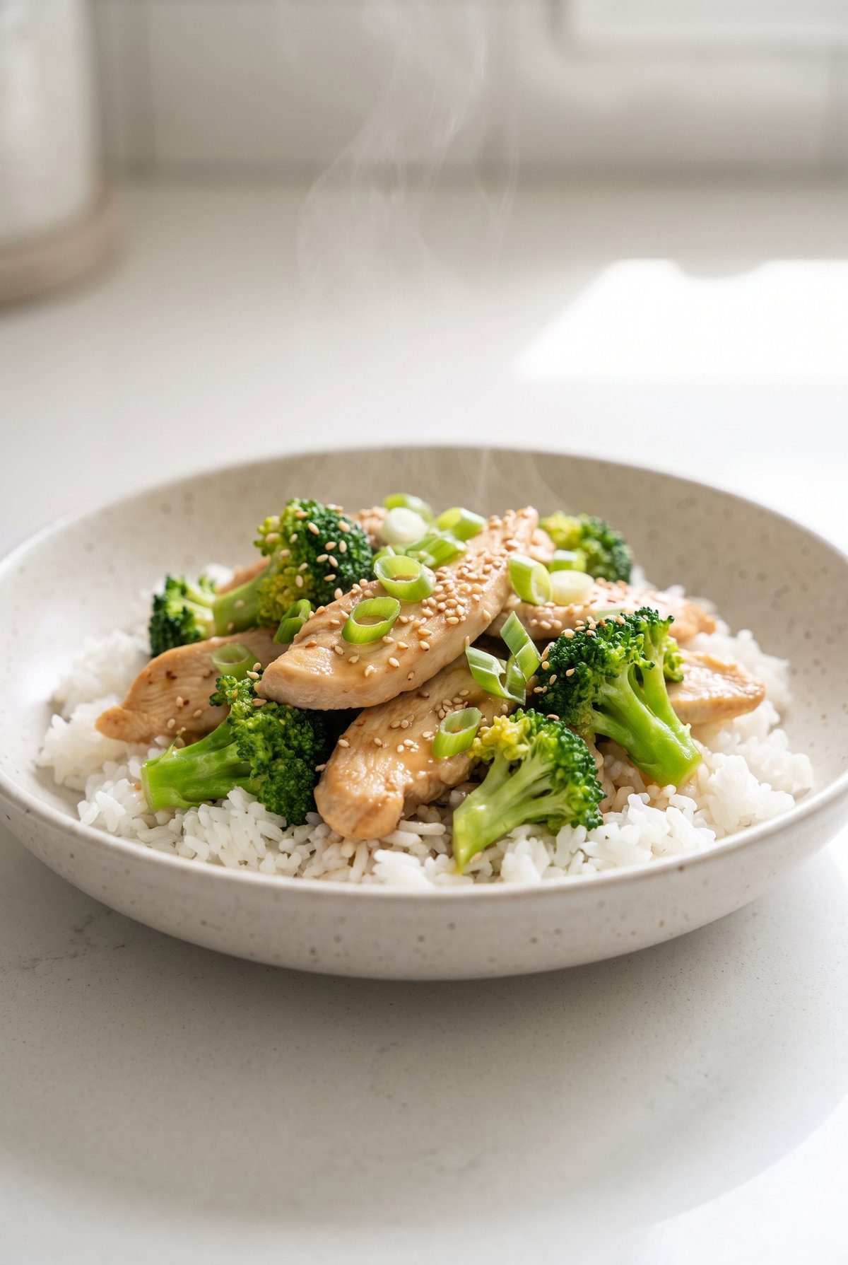 Chicken and Broccoli Stir Fry ready to serve