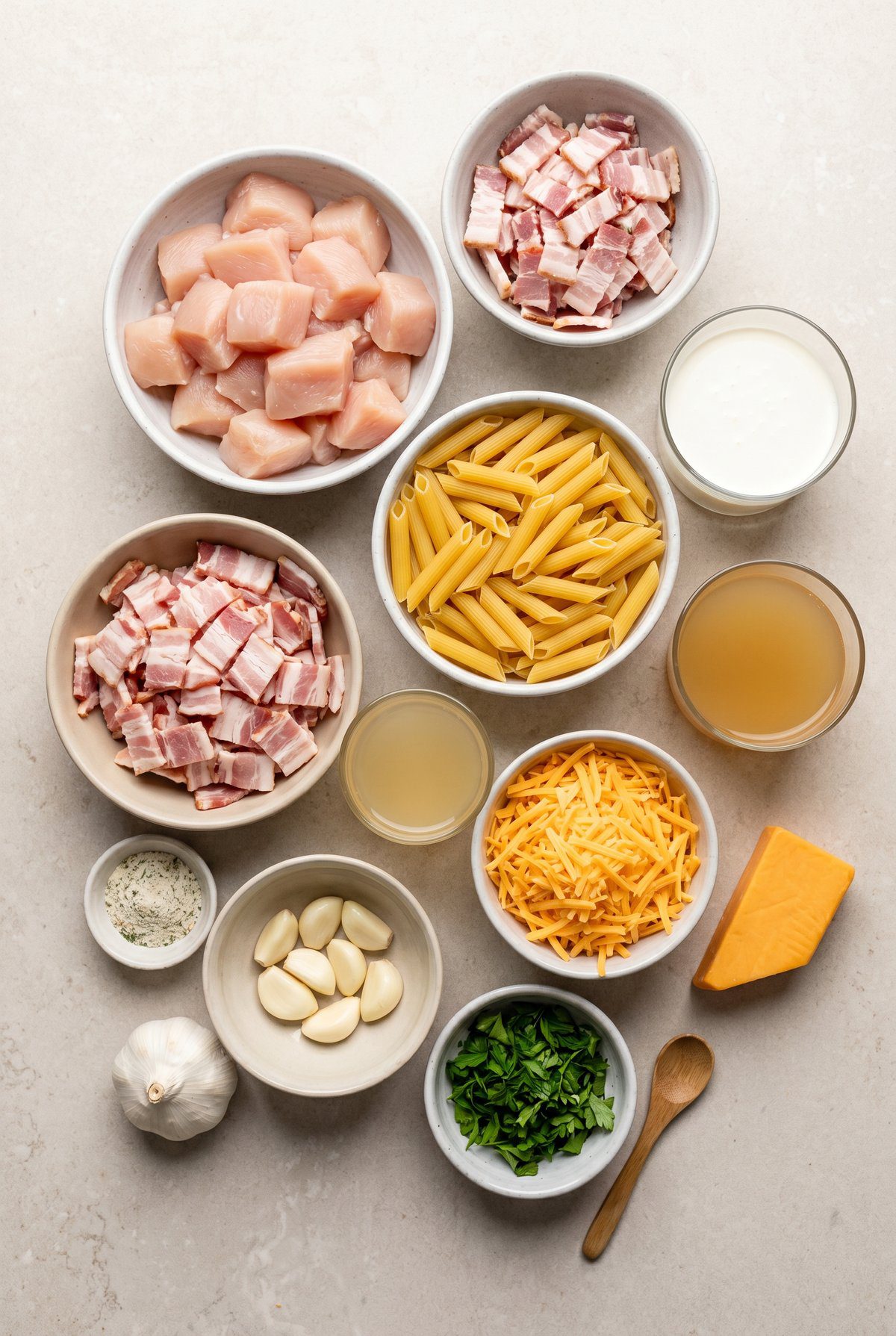 Ingredients for Chicken Bacon Ranch Pasta