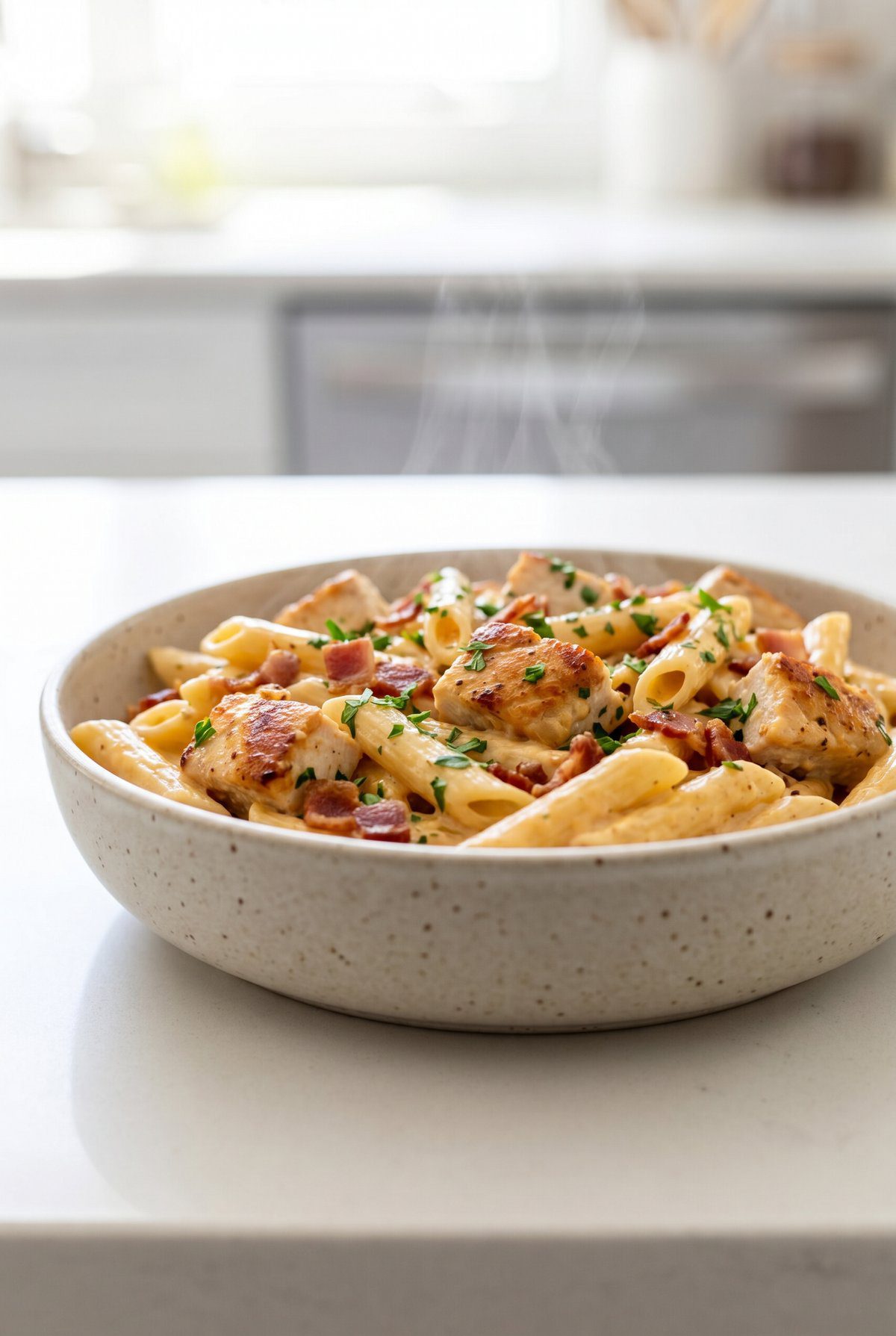 Chicken Bacon Ranch Pasta ready to serve