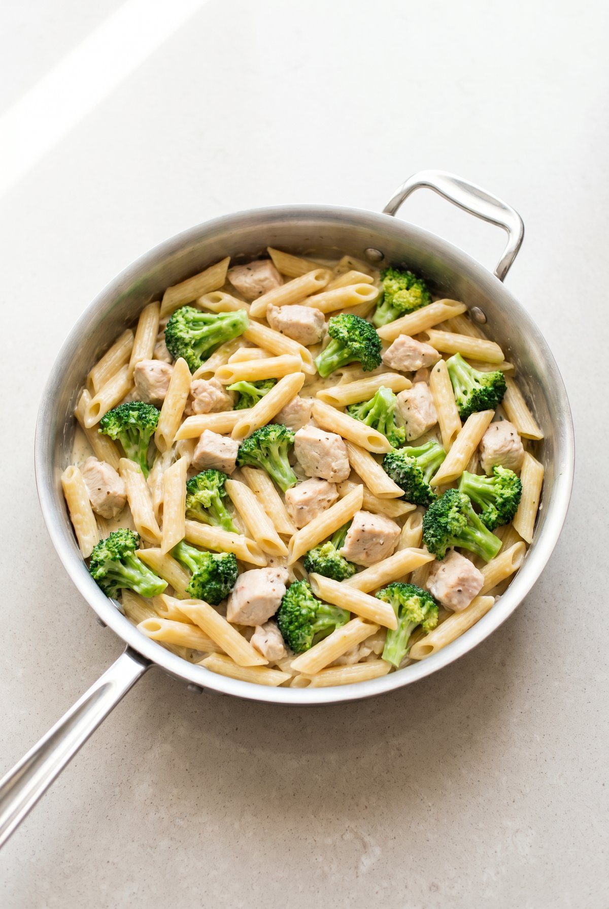 Chicken Broccoli Pasta ready to serve