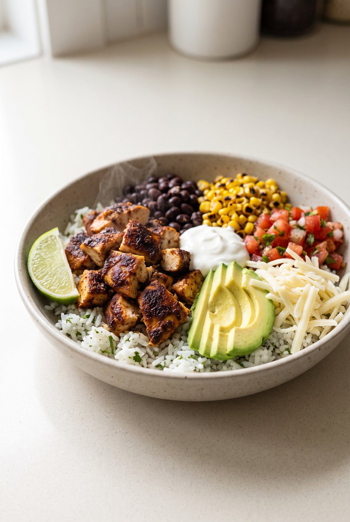 Chicken Burrito Bowl served and ready to eat