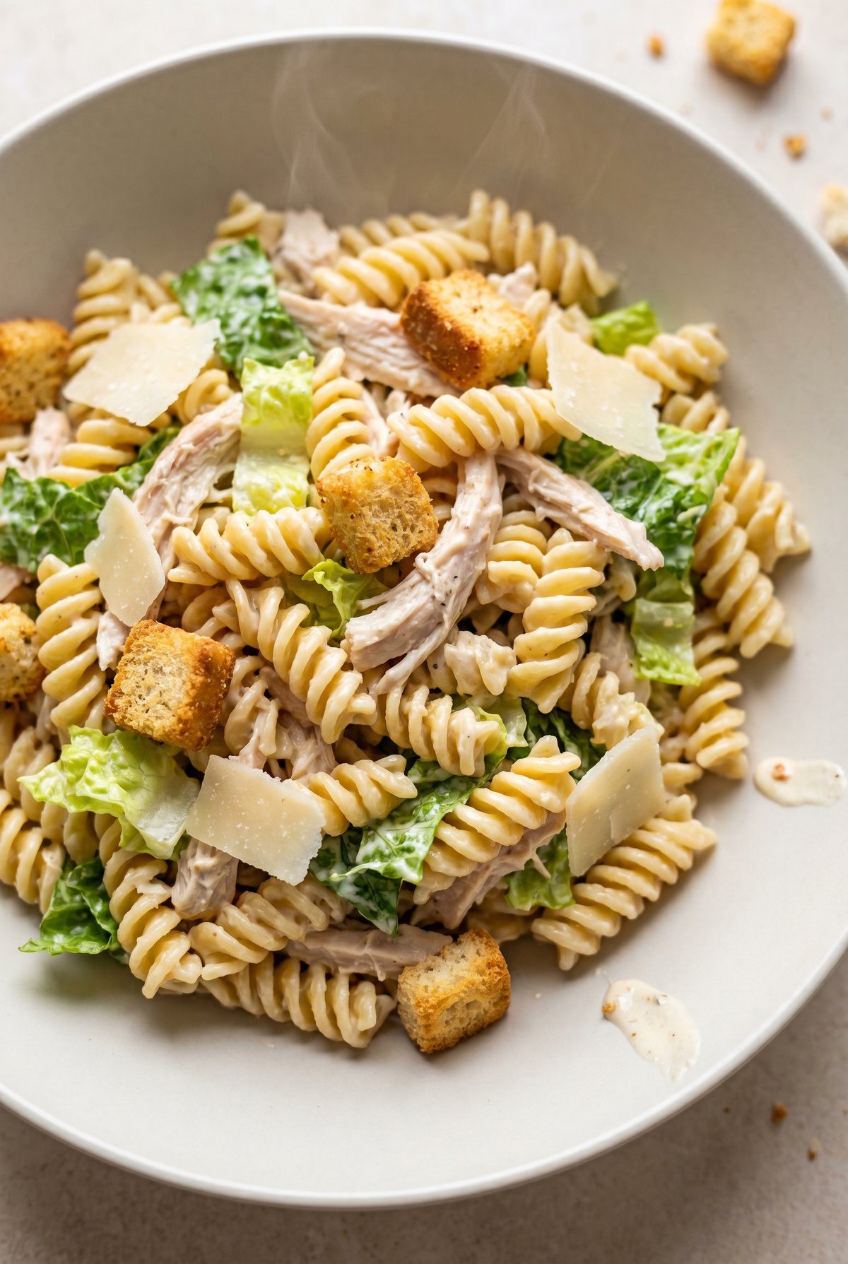 Close-up of Chicken Caesar Pasta Salad