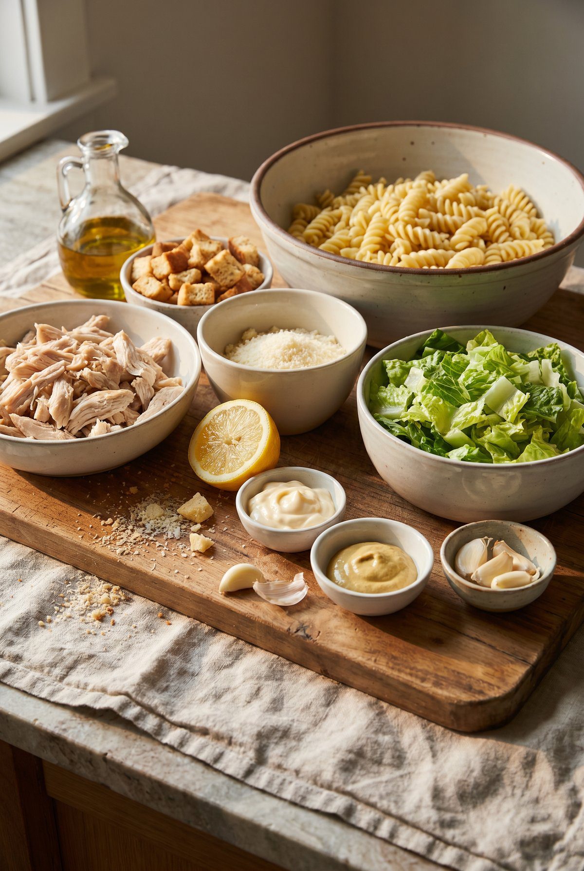 Ingredients for Chicken Caesar Pasta Salad