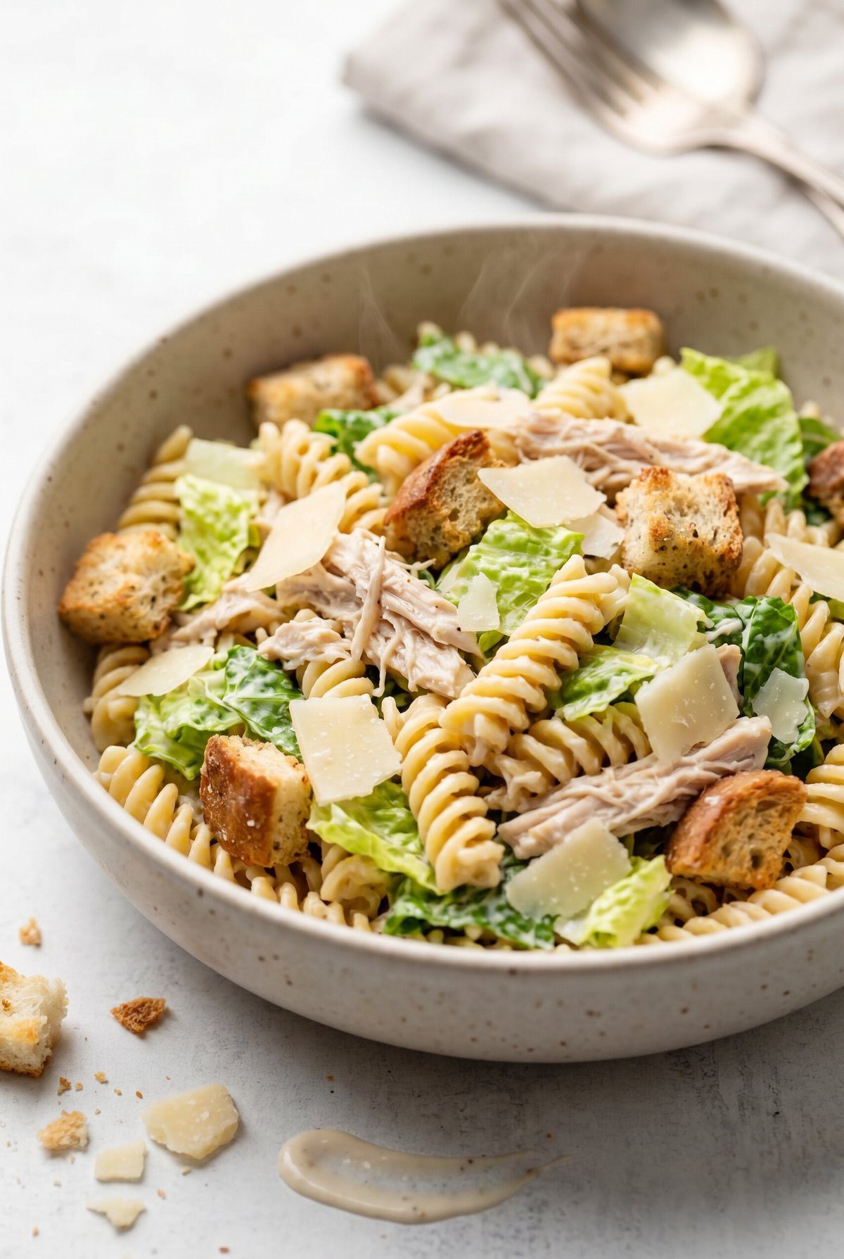 Chicken Caesar Pasta Salad served and ready to eat