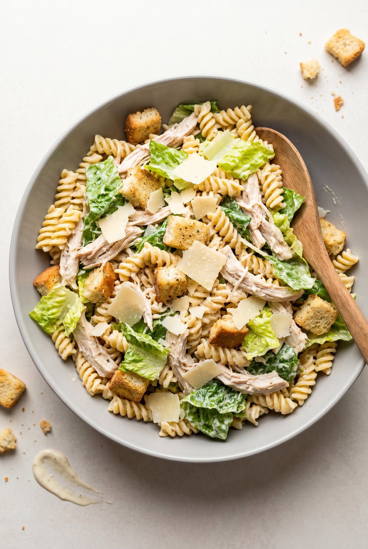 Chicken Caesar Pasta Salad ready to serve