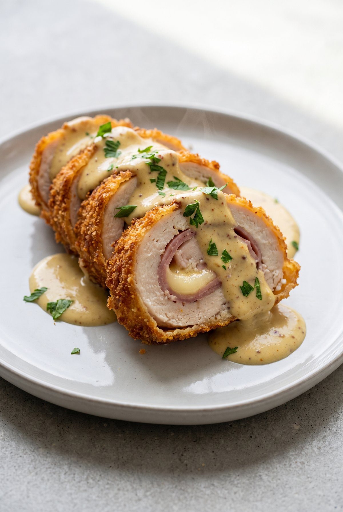 Close-up of Chicken Cordon Bleu