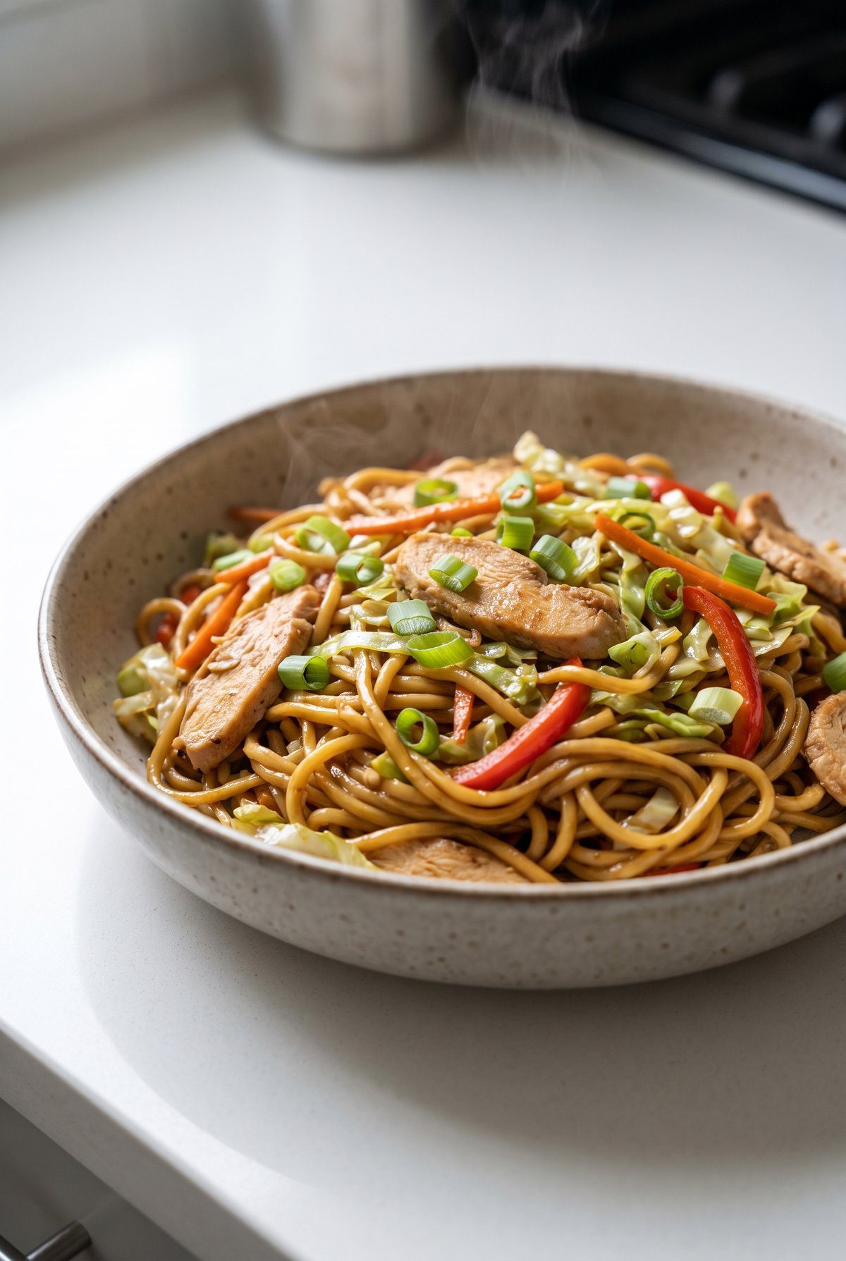 Chicken Lo Mein served and ready to eat