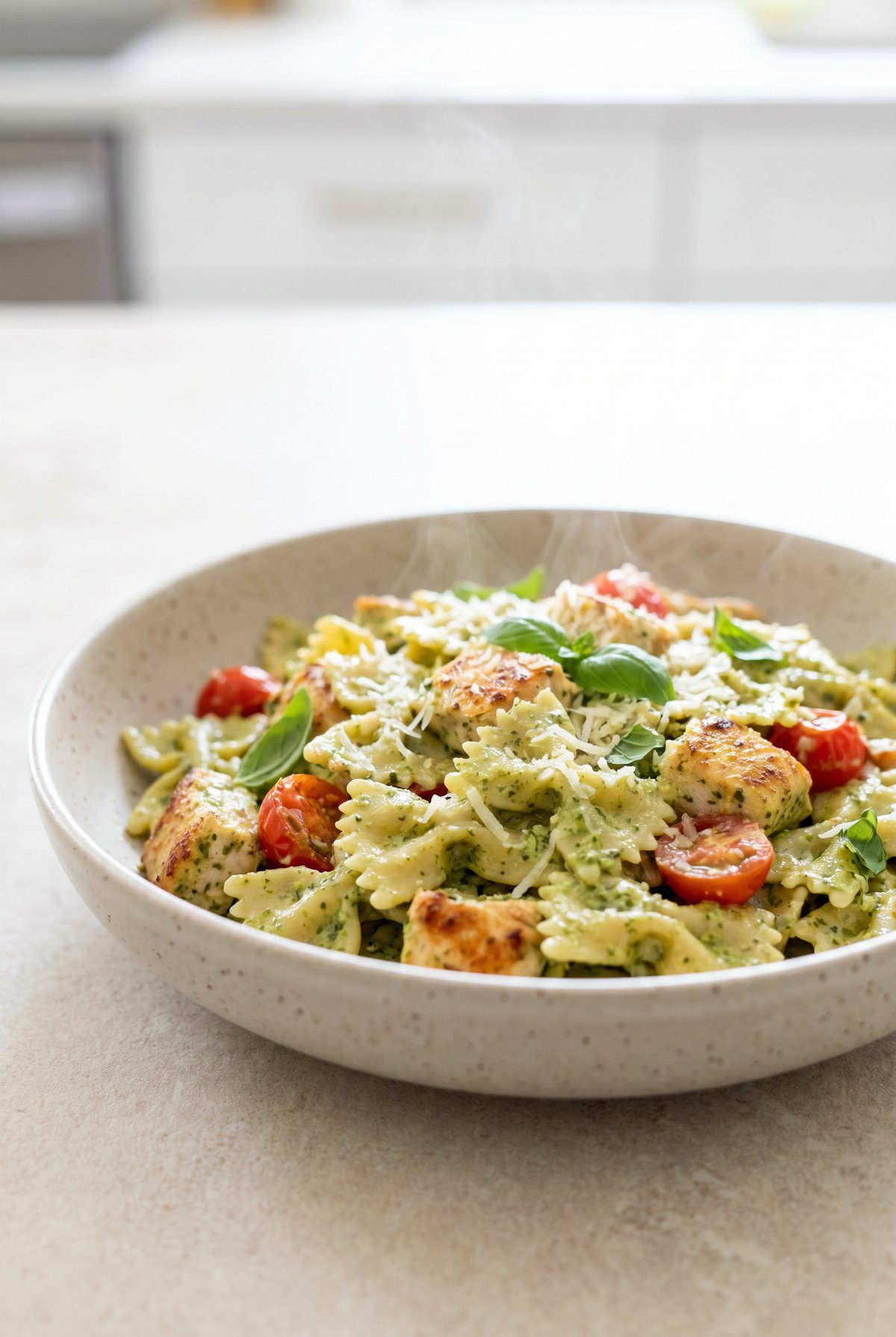 Chicken Pesto Pasta served and ready to eat