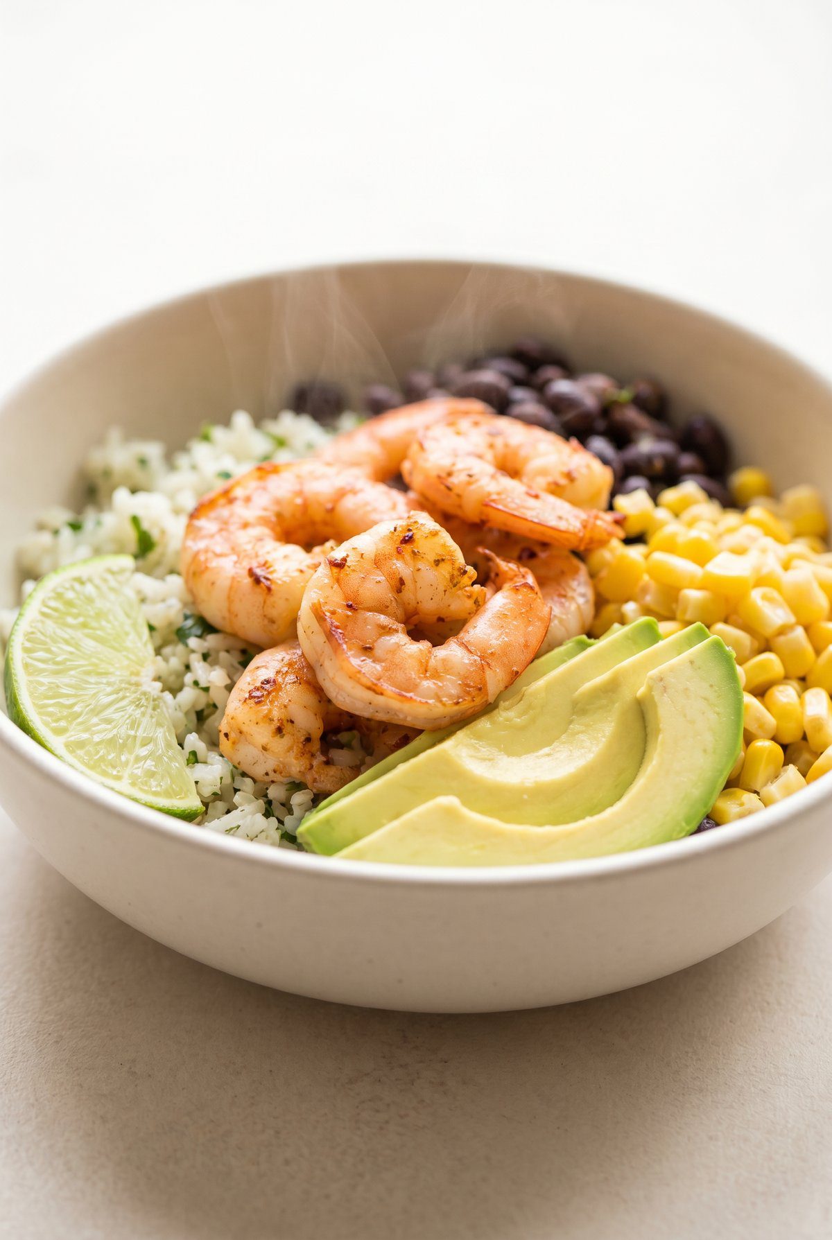 Close-up of Chili Lime Shrimp Bowls