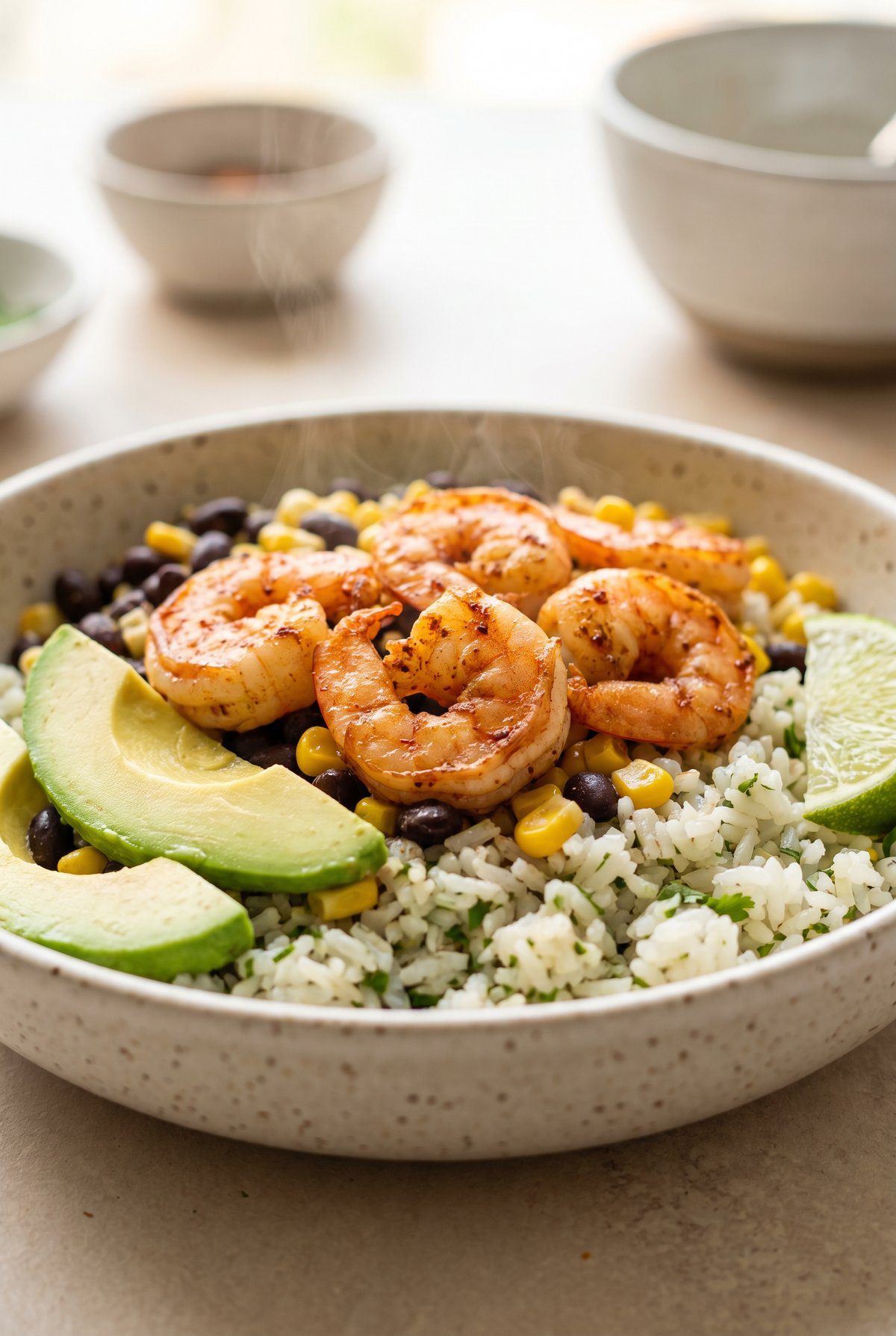 Chili Lime Shrimp Bowls served and ready to eat