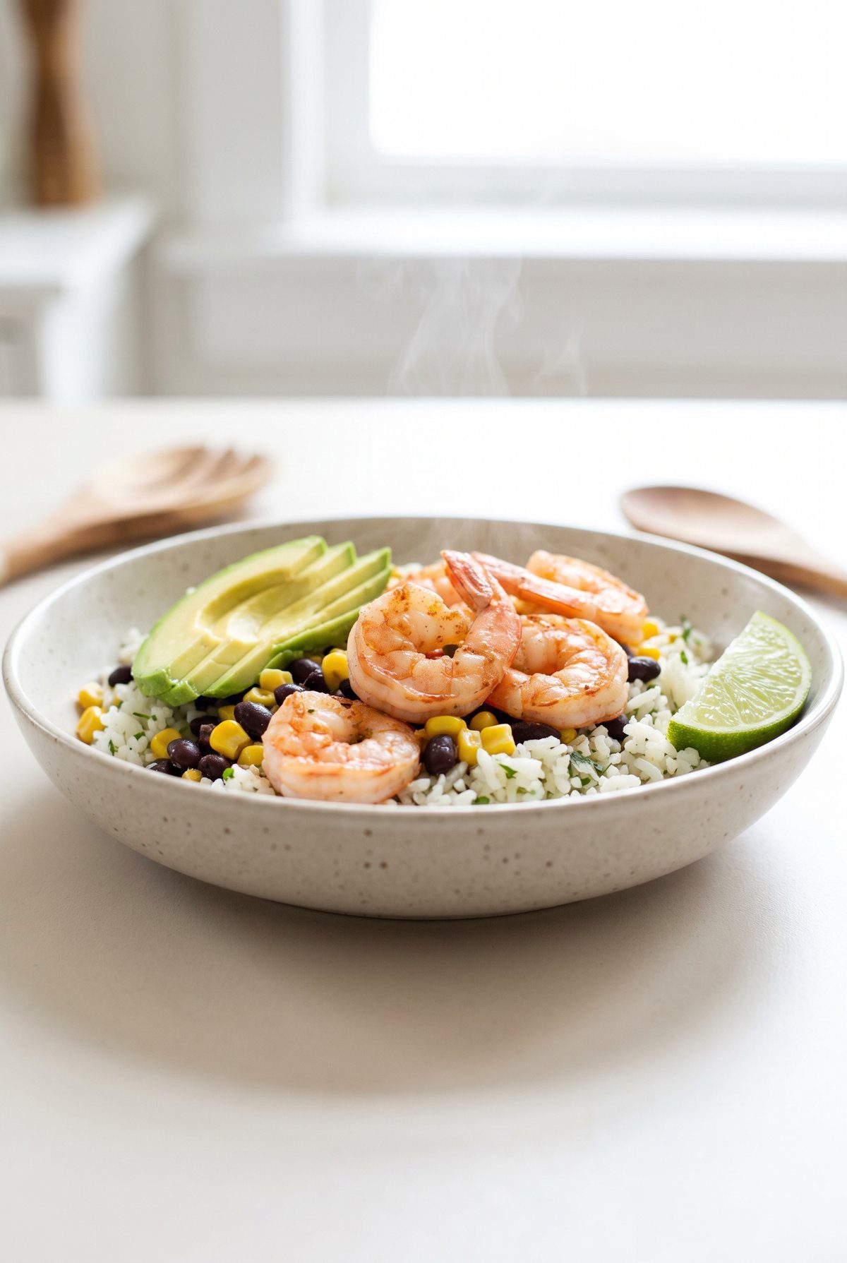 Chili Lime Shrimp Bowls ready to serve