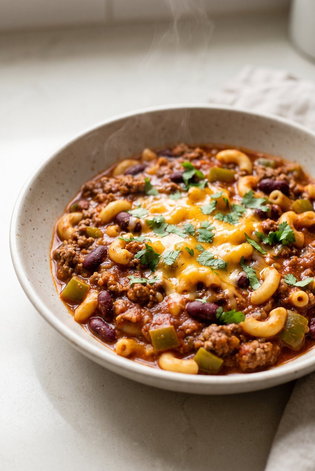Chili Mac served and ready to eat