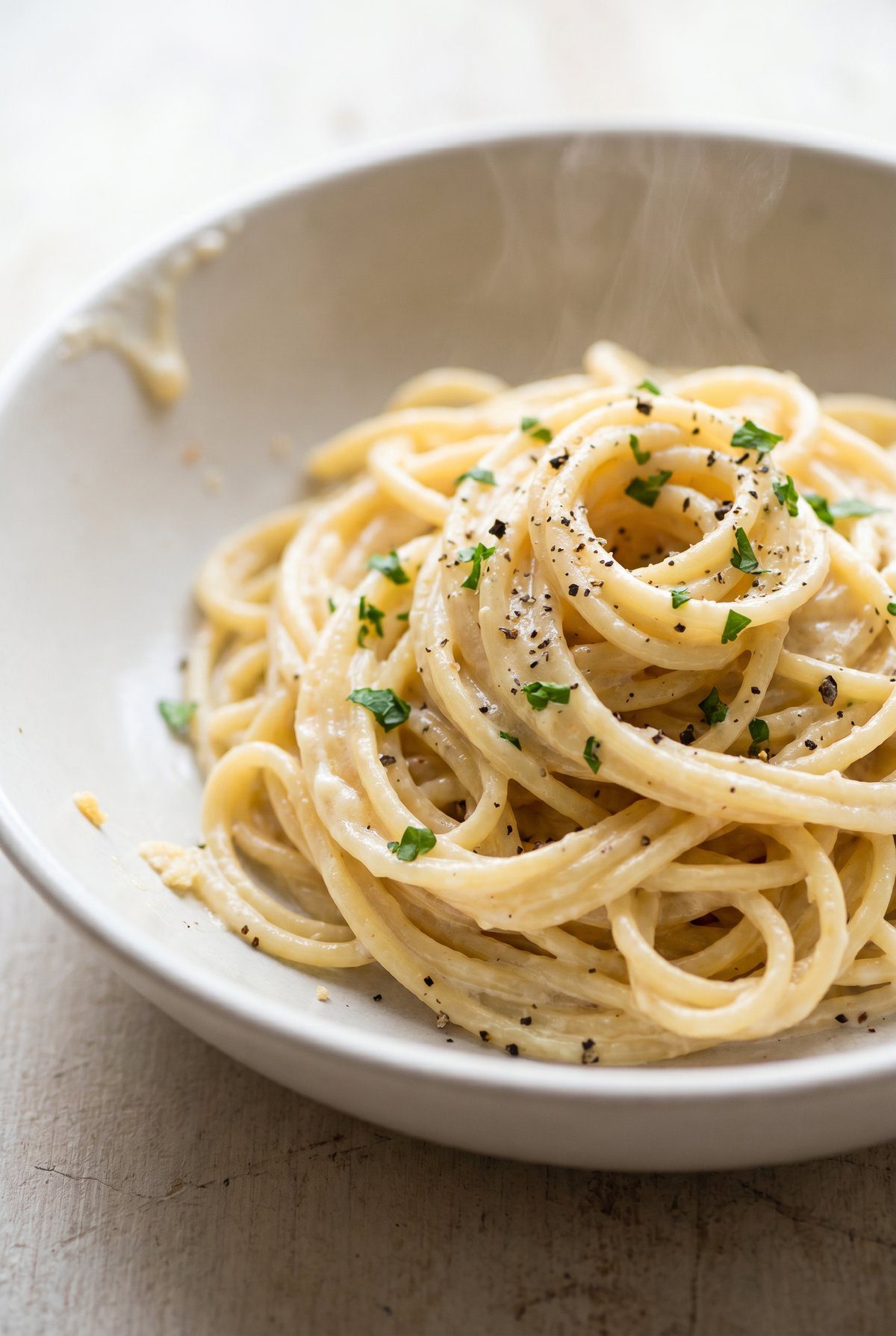 Close-up of Creamy Garlic Pasta