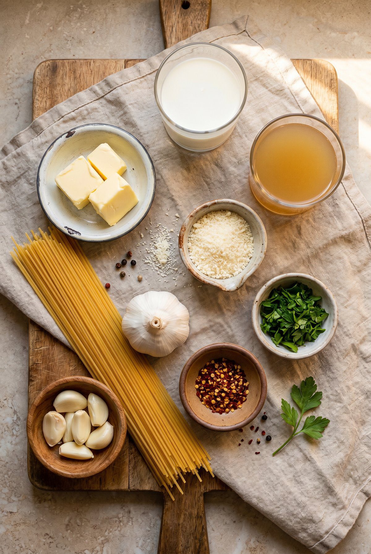 Ingredients for Creamy Garlic Pasta