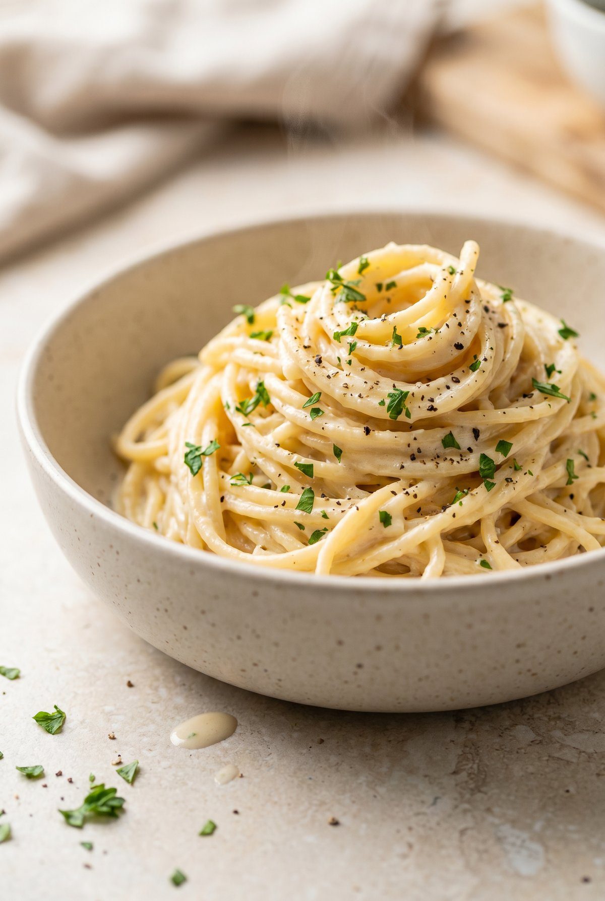 Creamy Garlic Pasta served and ready to eat