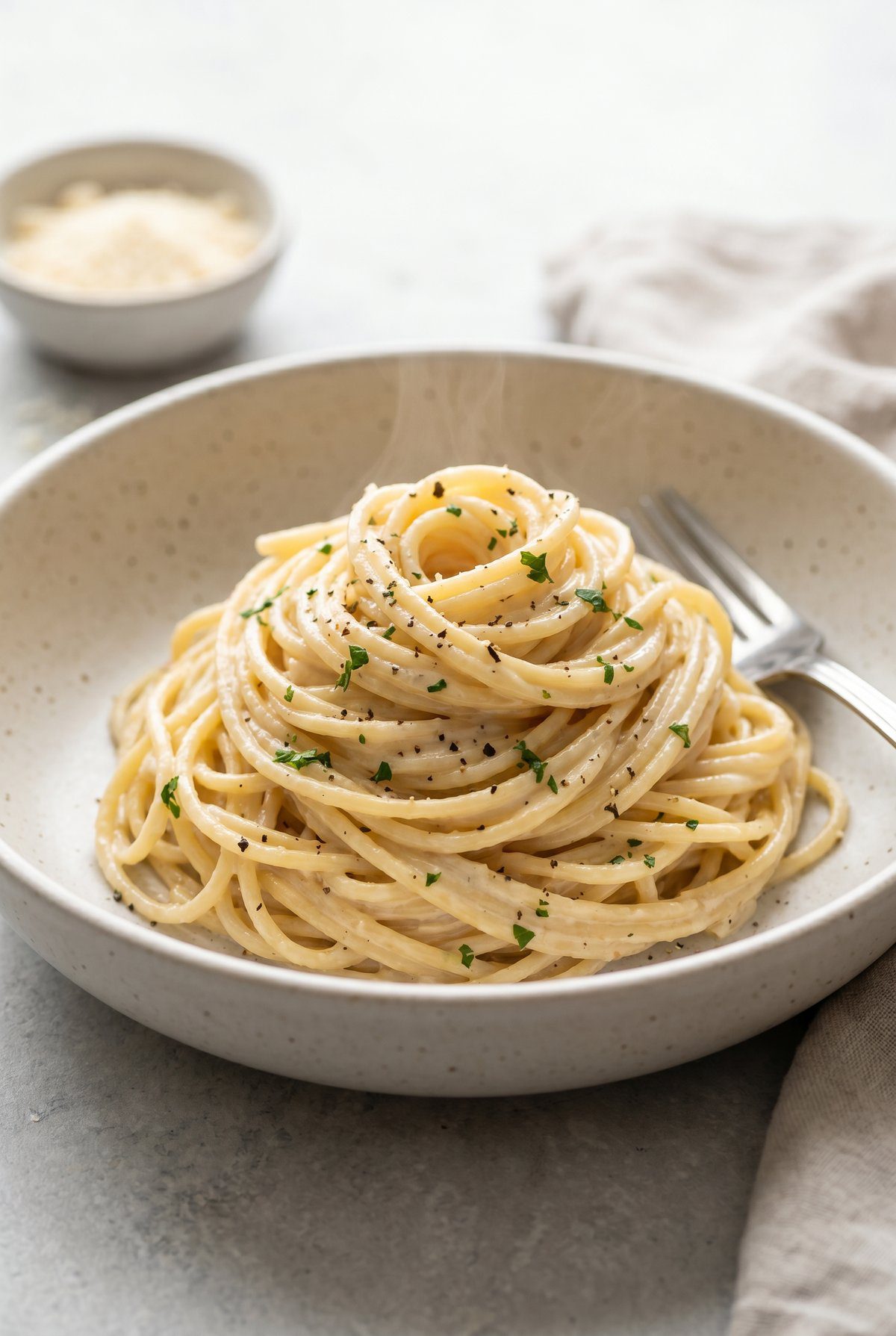 Creamy Garlic Pasta ready to serve
