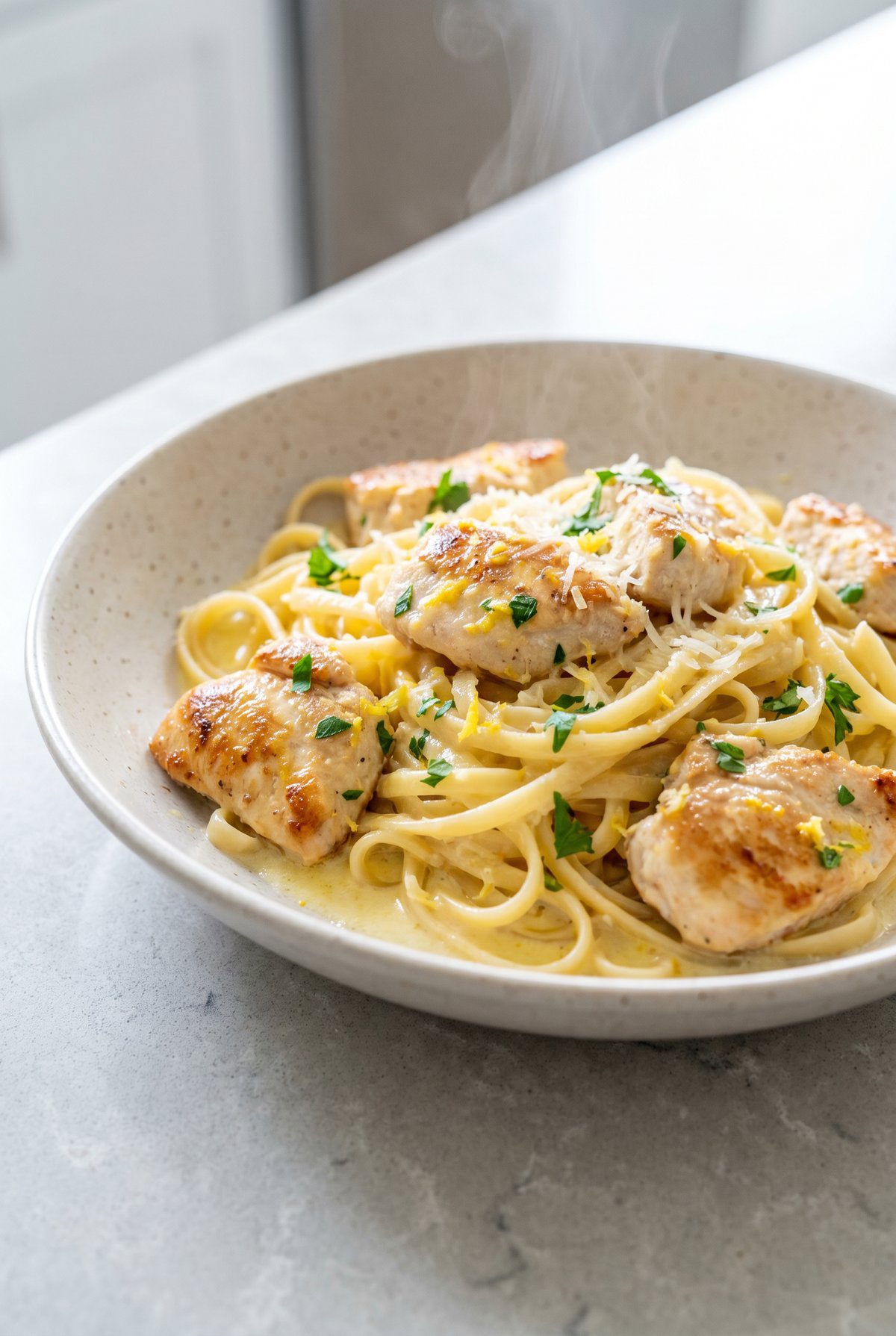 Creamy Lemon Chicken Pasta served and ready to eat