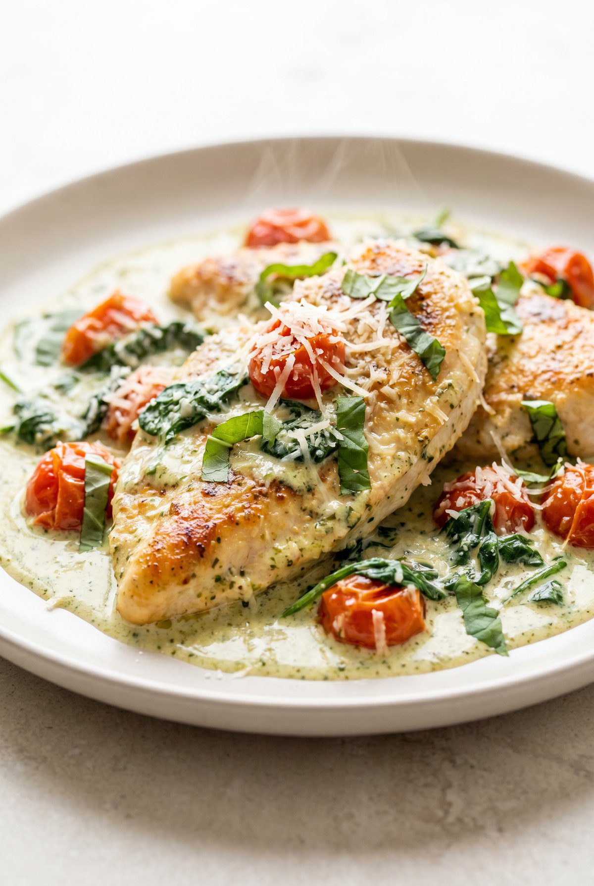 Close-up of Creamy Pesto Chicken