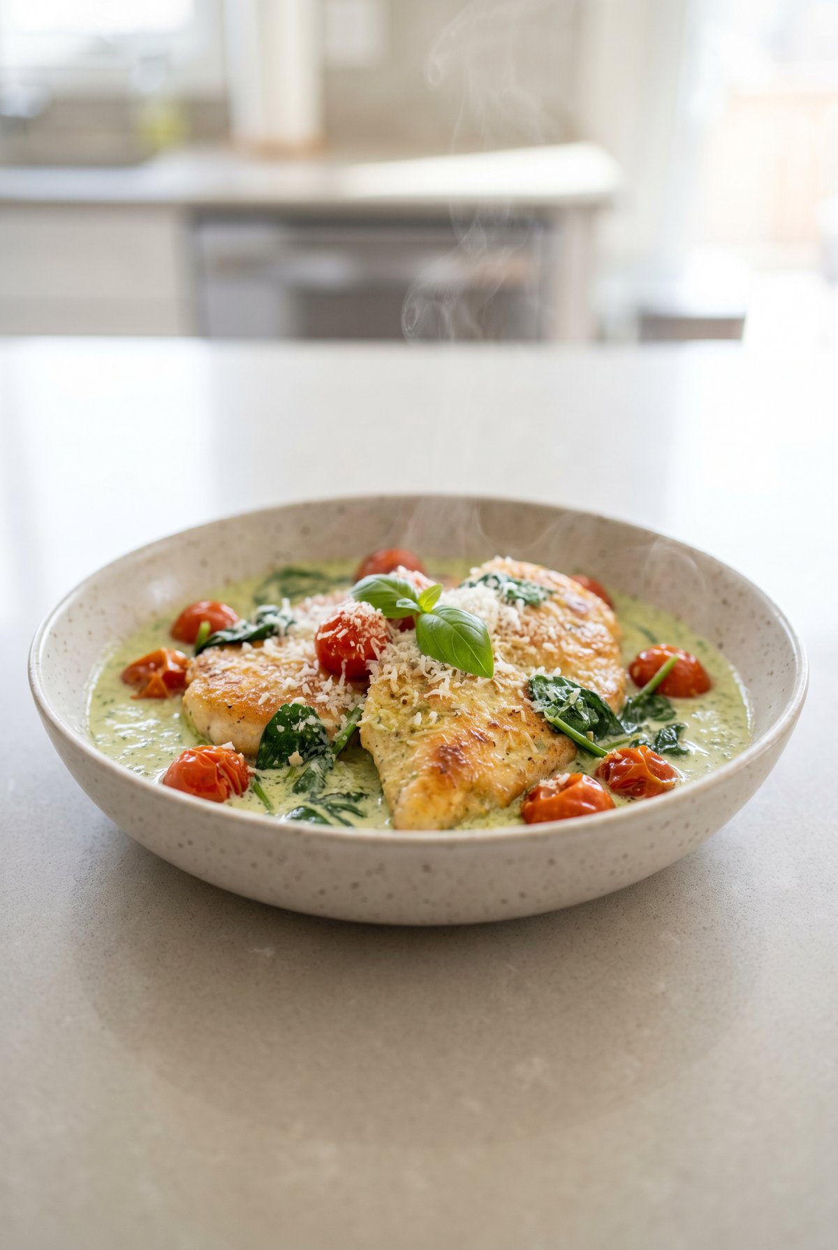 Creamy Pesto Chicken ready to serve