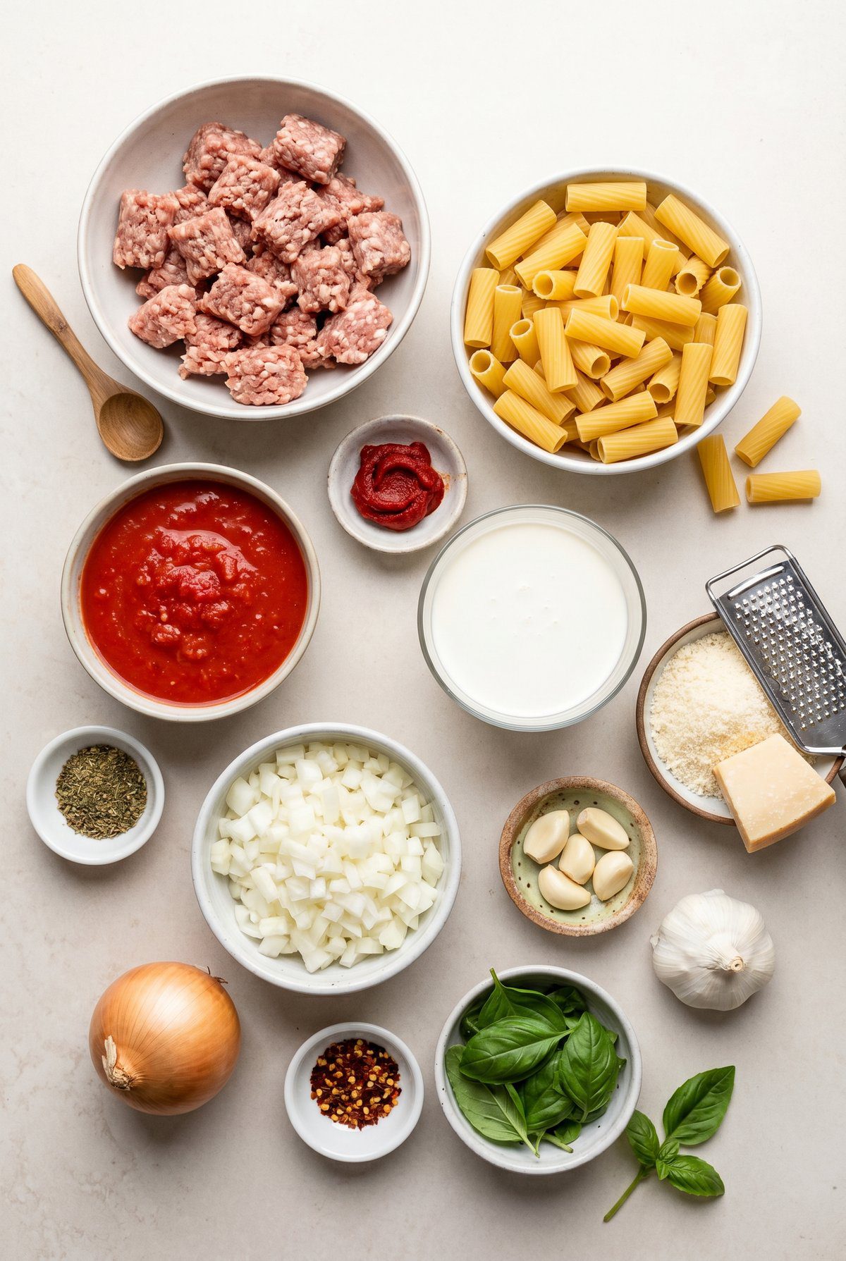 Ingredients for Creamy Sausage Rigatoni