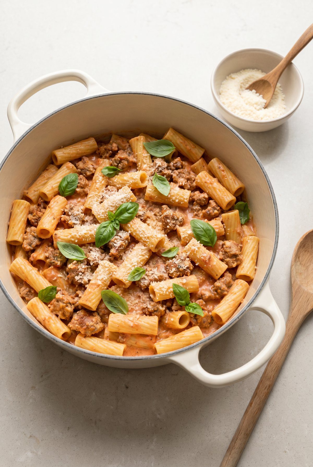 Creamy Sausage Rigatoni ready to serve