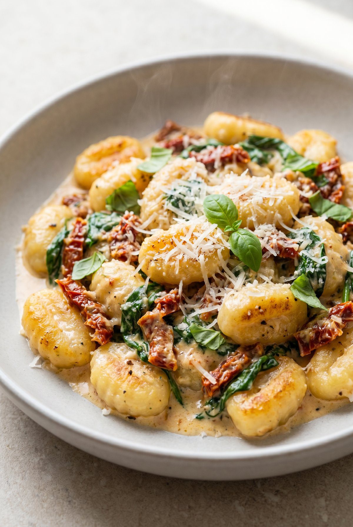 Close-up of Creamy Tuscan Gnocchi