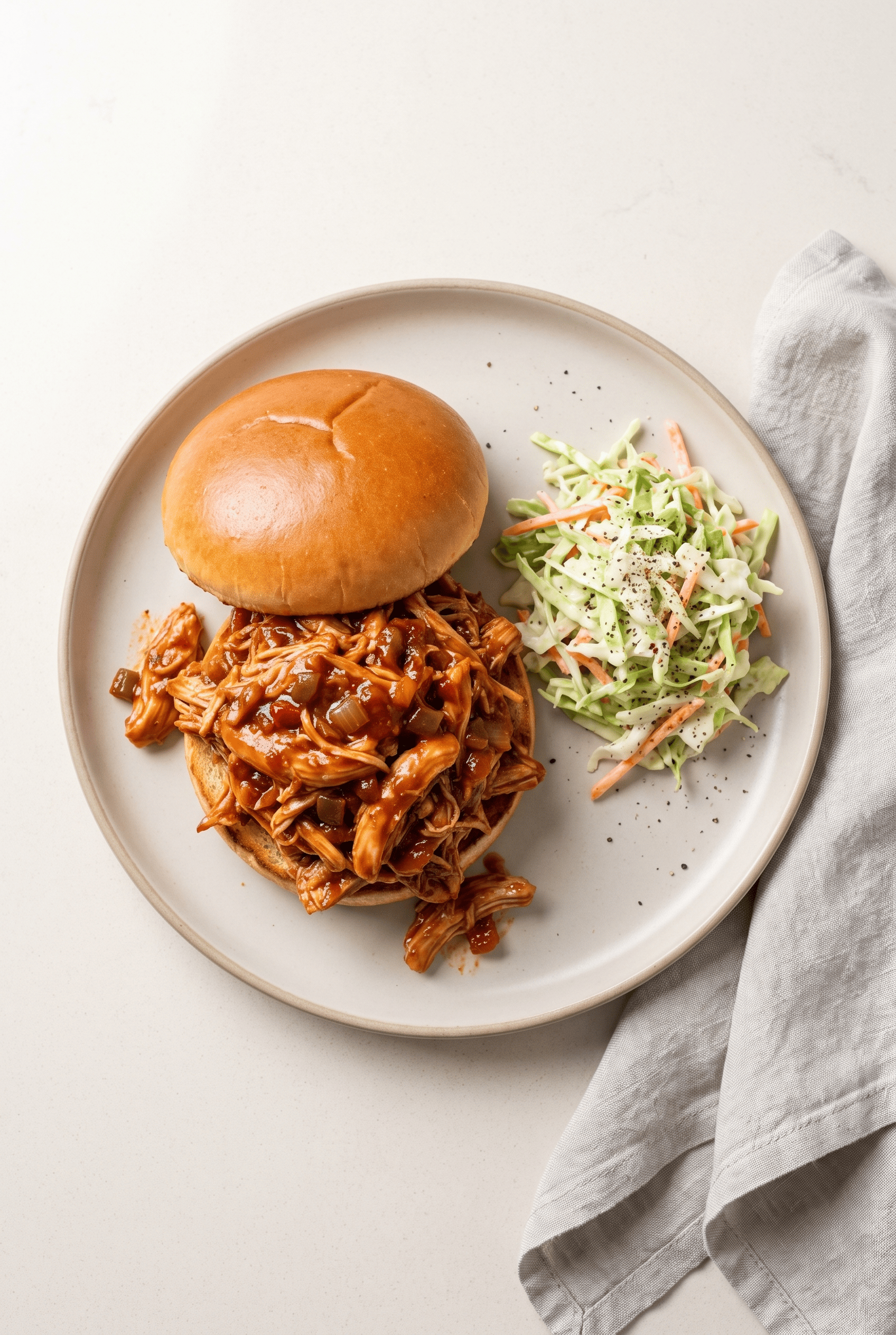 Overhead view of crockpot bbq chicken