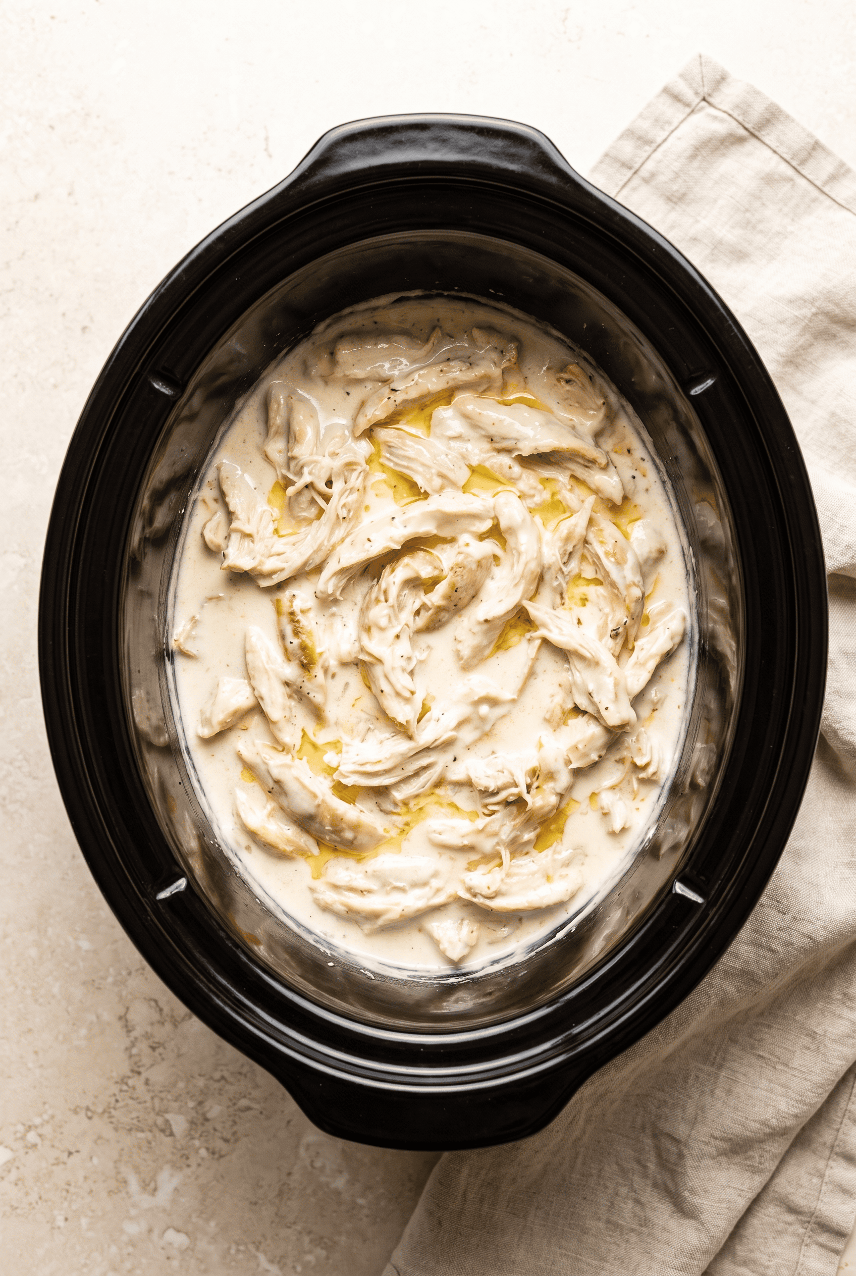 Crockpot Chicken Alfredo finished in the slow cooker