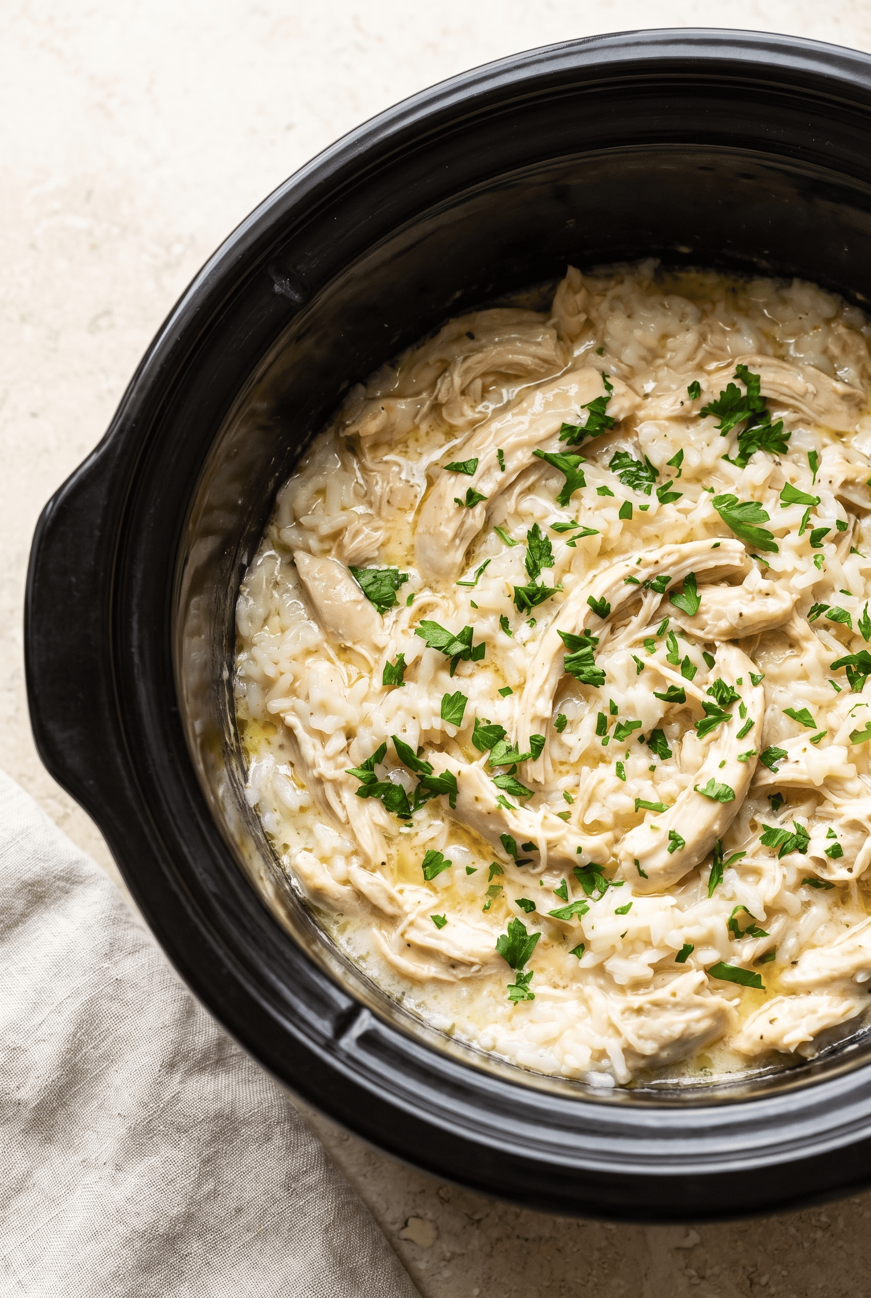Crockpot chicken and rice finished in the slow cooker