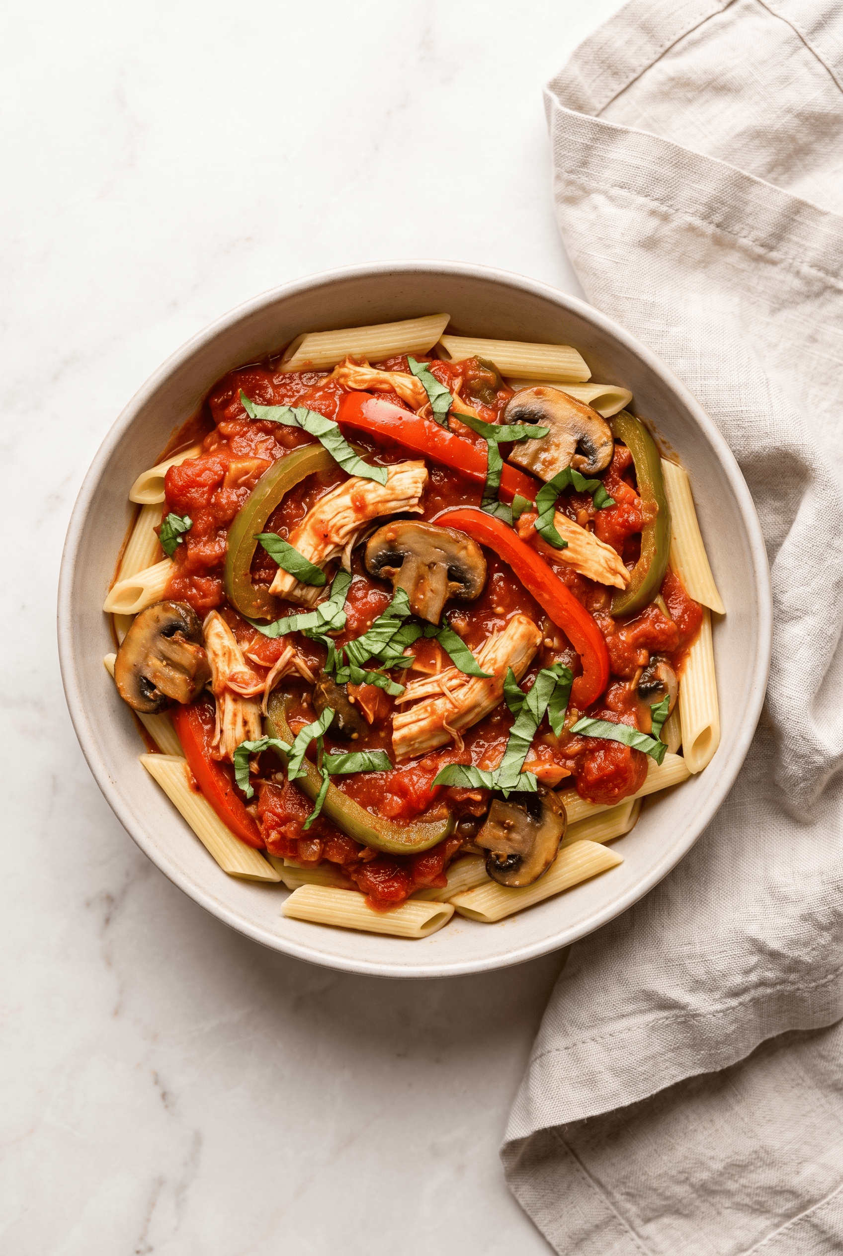 Overhead view of crockpot chicken cacciatore