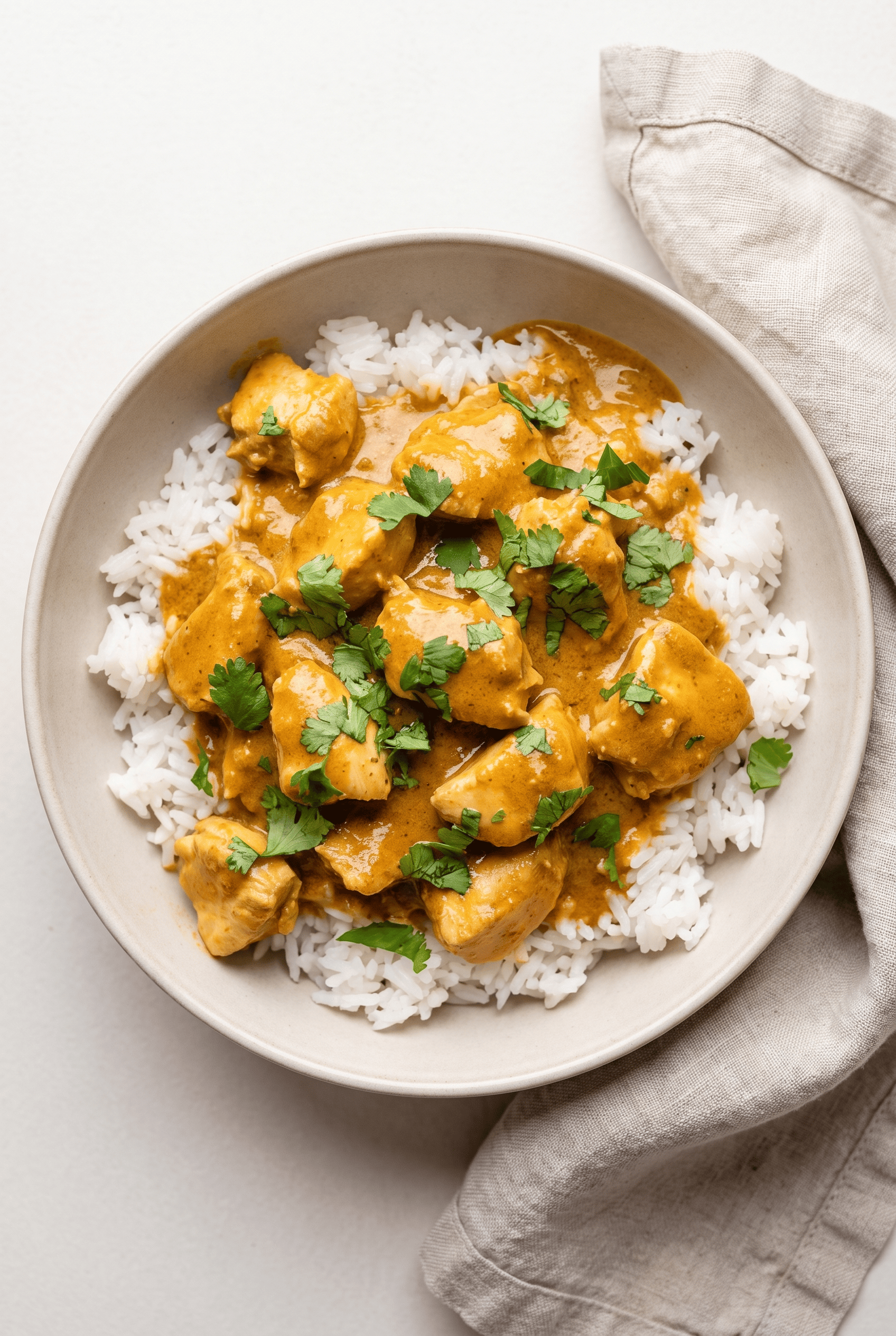 Overhead view of crockpot chicken curry