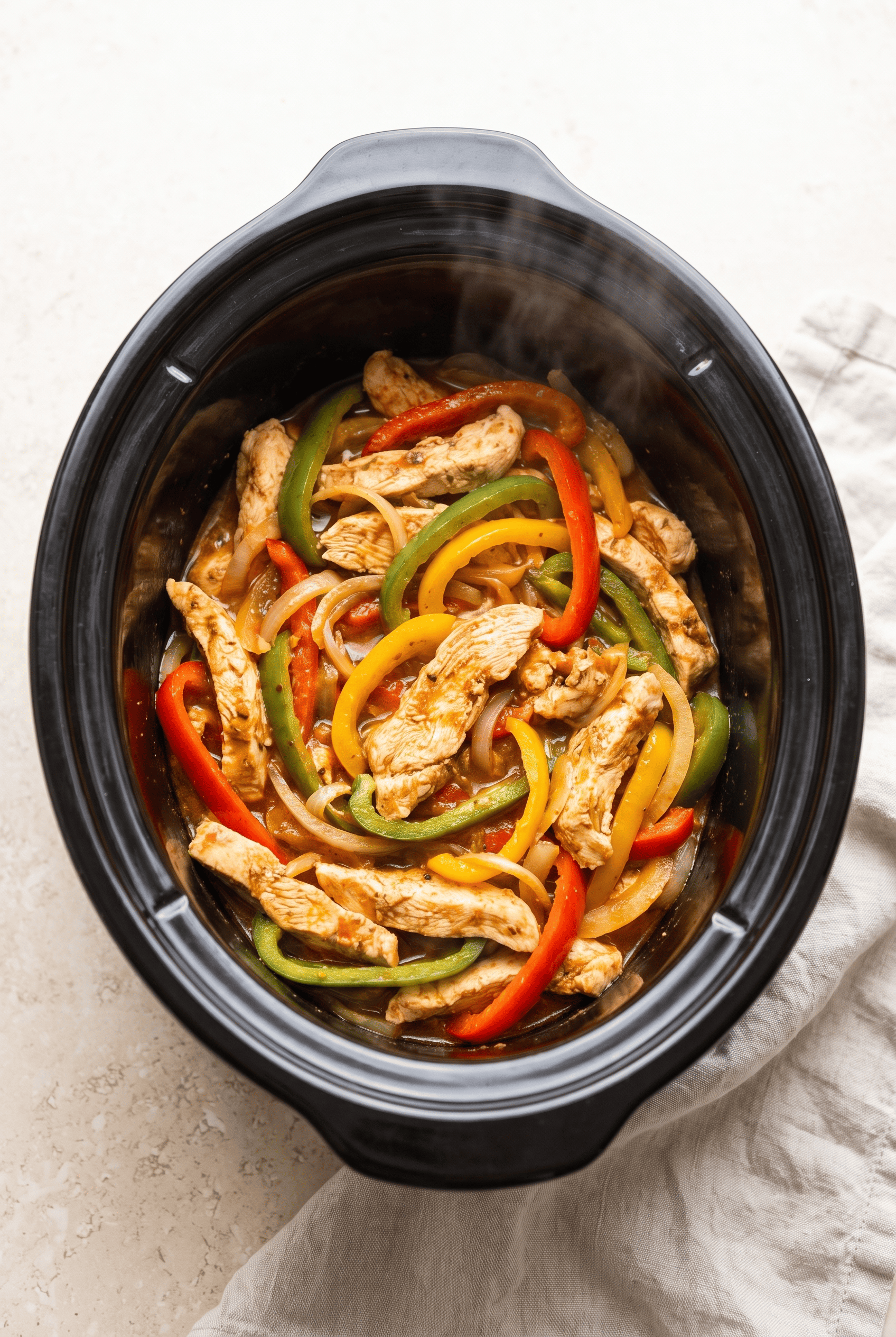 Crockpot Chicken Fajitas finished in the slow cooker