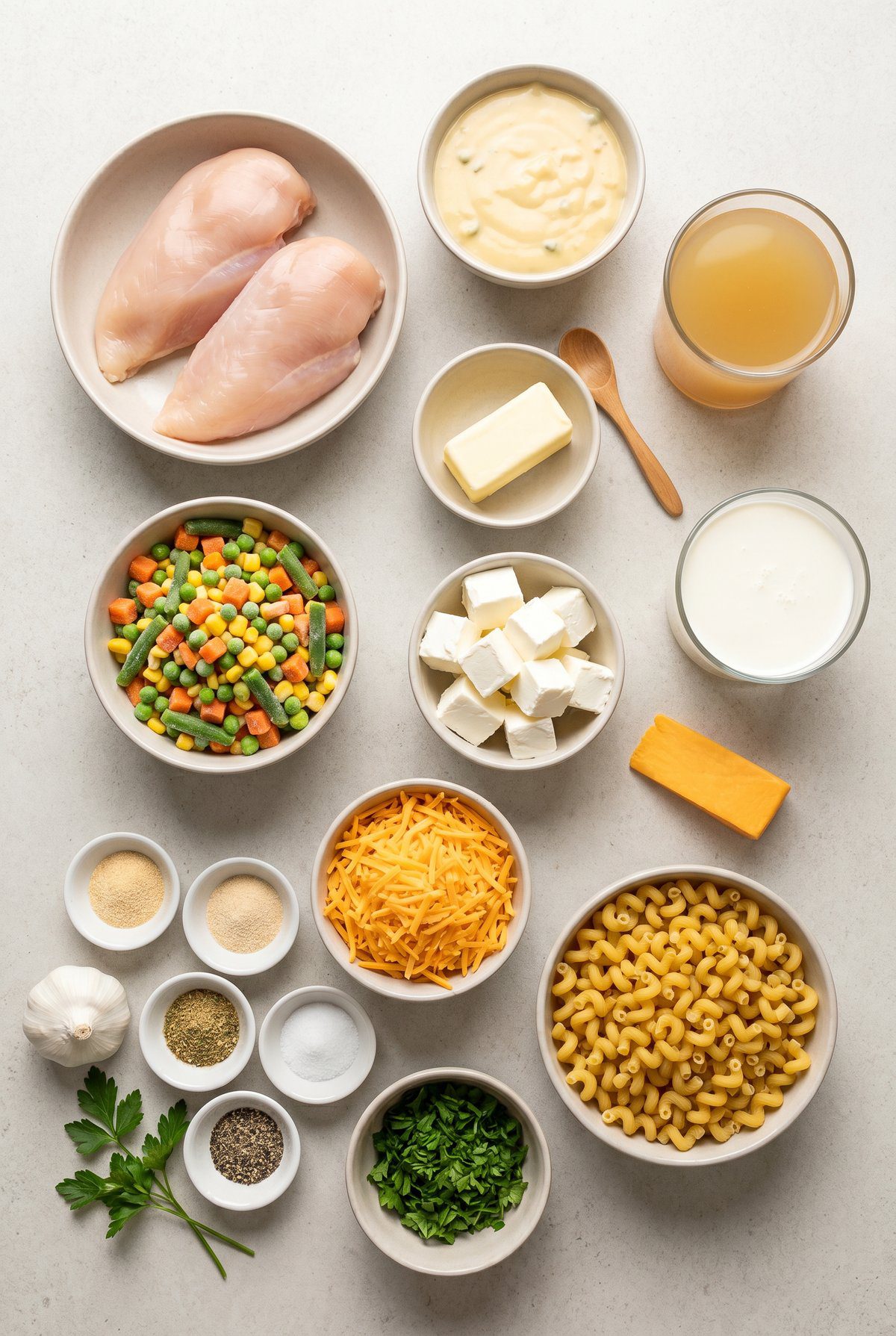 Ingredients for Crockpot Chicken Pot Pie Pasta