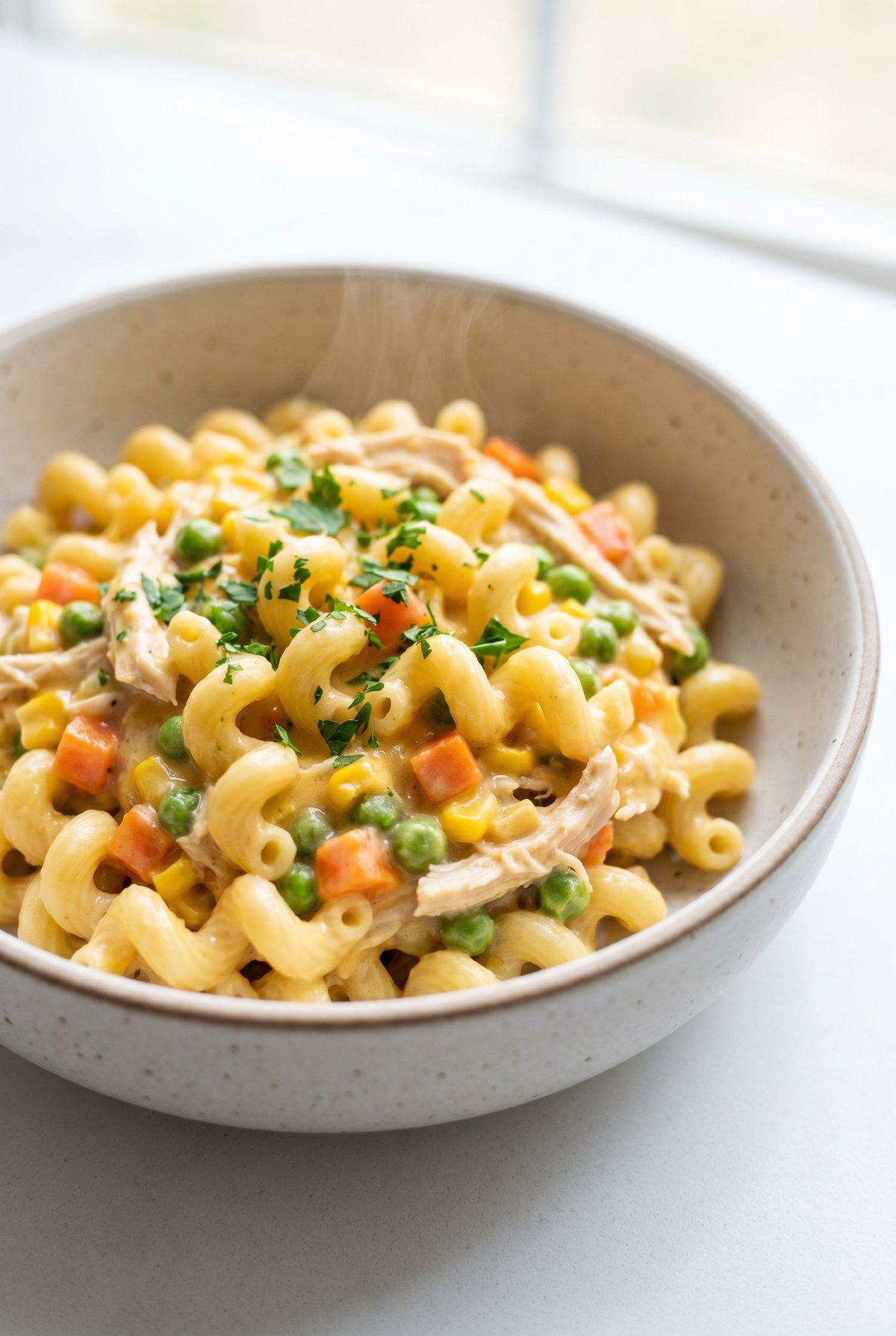 Crockpot Chicken Pot Pie Pasta served and ready to eat