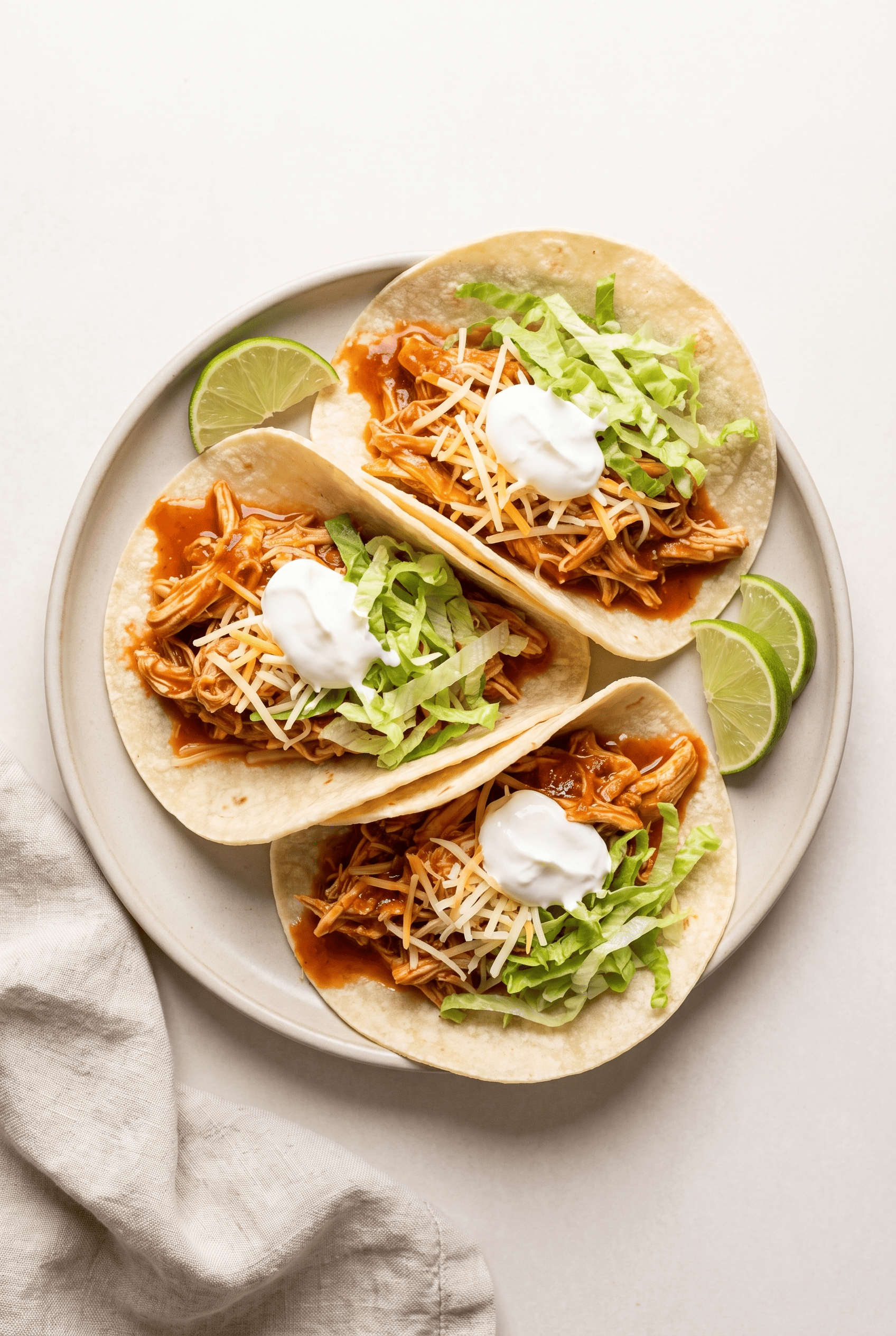 Overhead view of crockpot chicken tacos