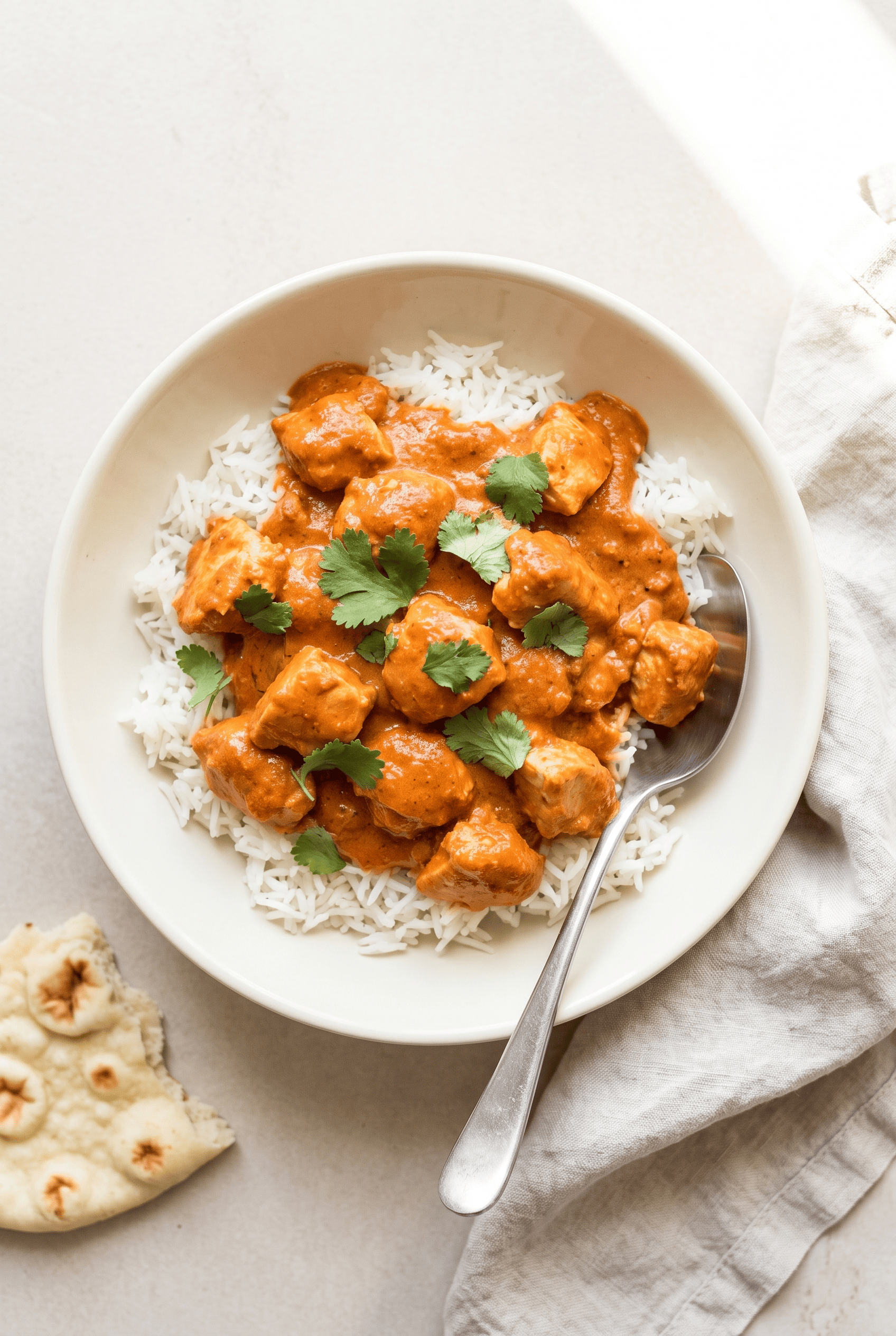 Overhead view of crockpot chicken tikka masala