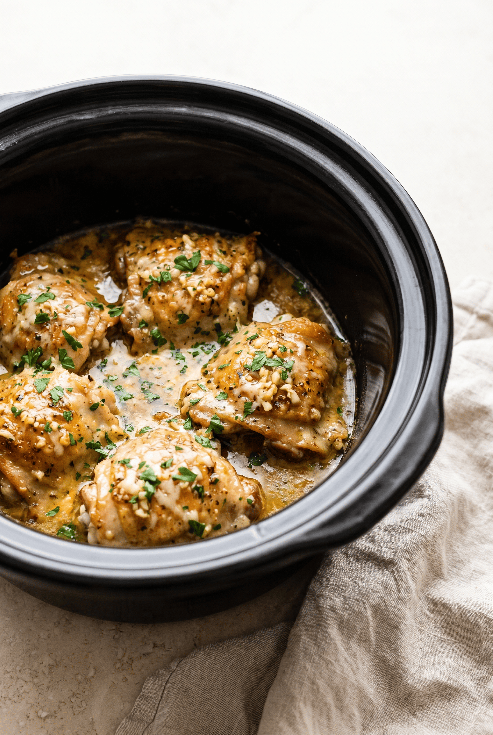 Crockpot Garlic Parmesan Chicken finished in the slow cooker