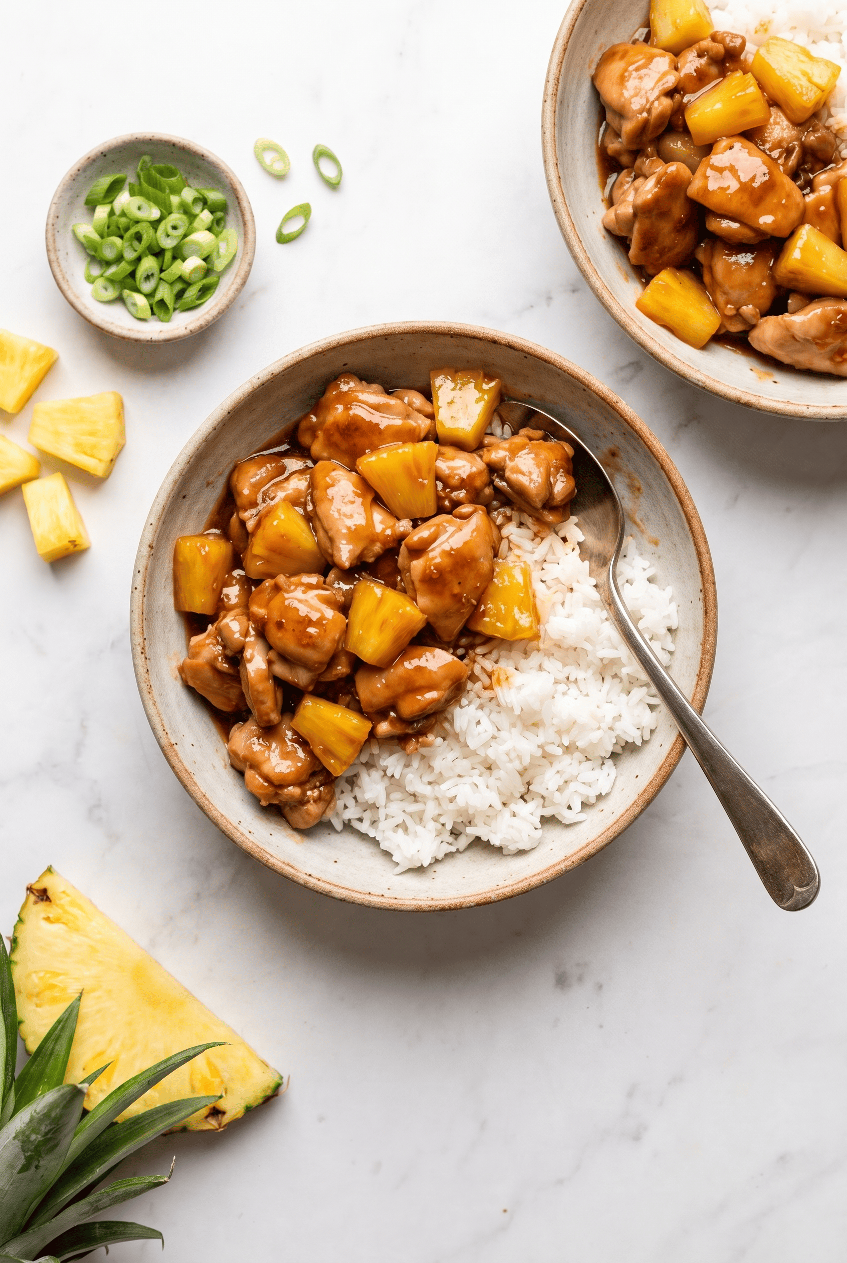 Overhead view of crockpot hawaiian chicken