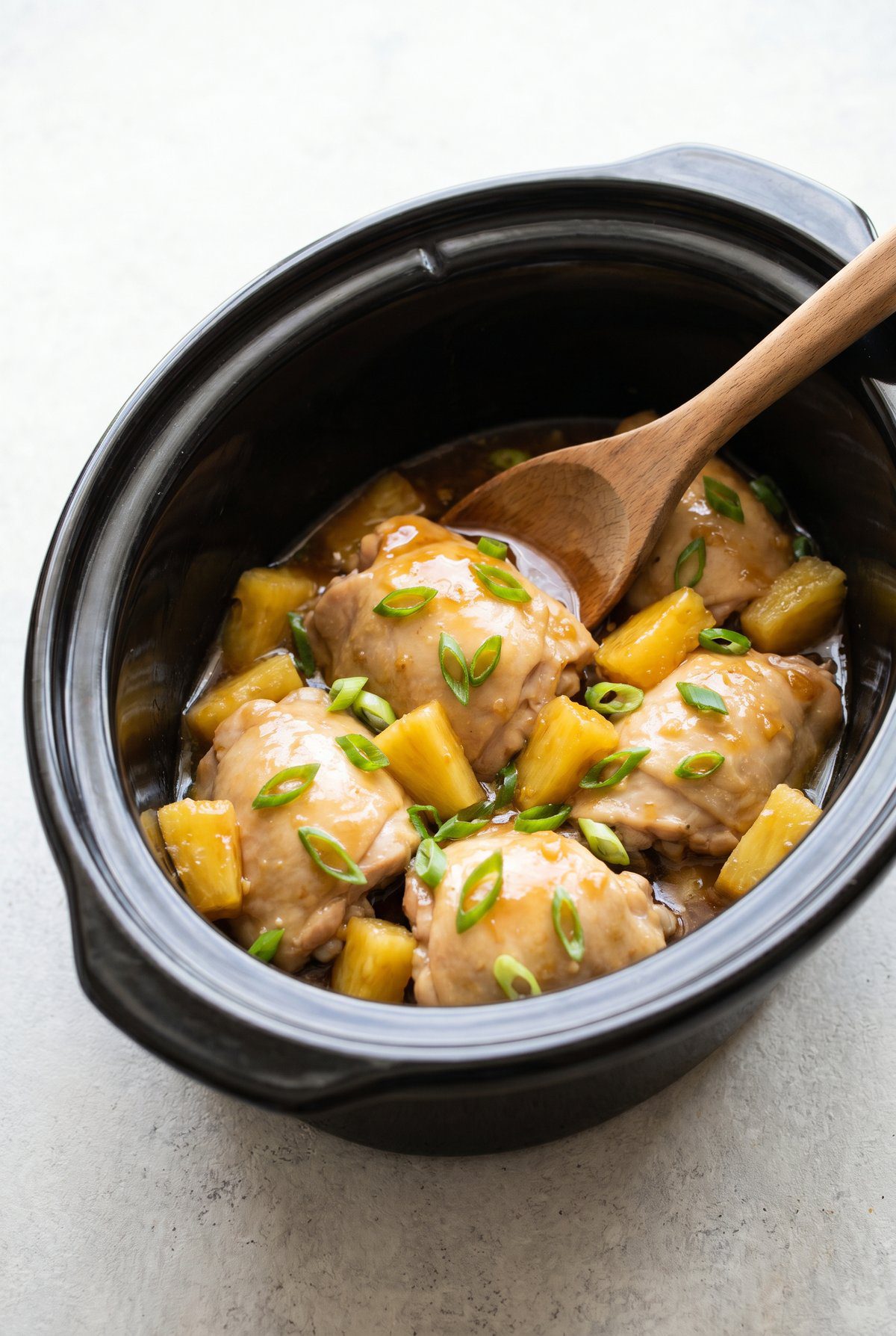 Crockpot Hawaiian Chicken finished in the slow cooker